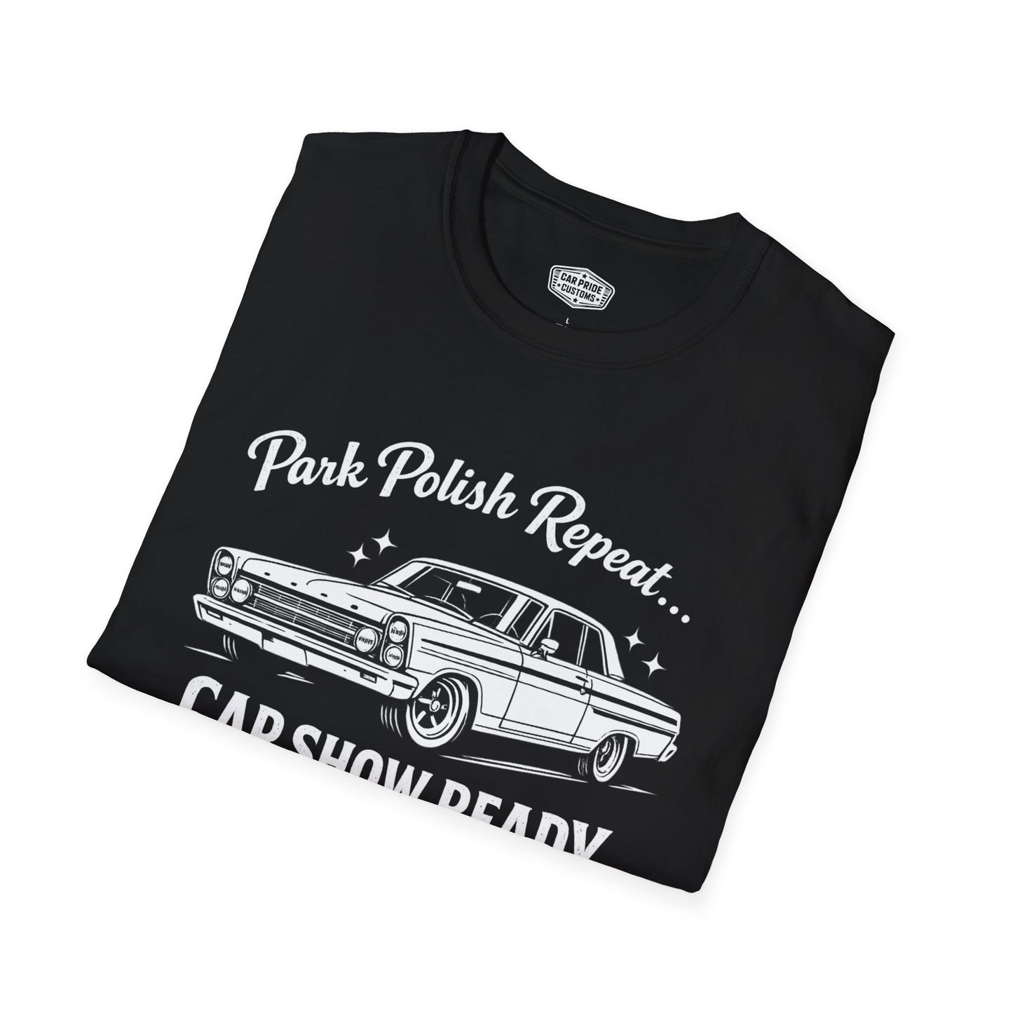 Park Polish Repeat | 1965 Ford Fairlane 500 T-Shirt | Funny Classic Ford Car Show Graphic Tee | Fairlane Shirt