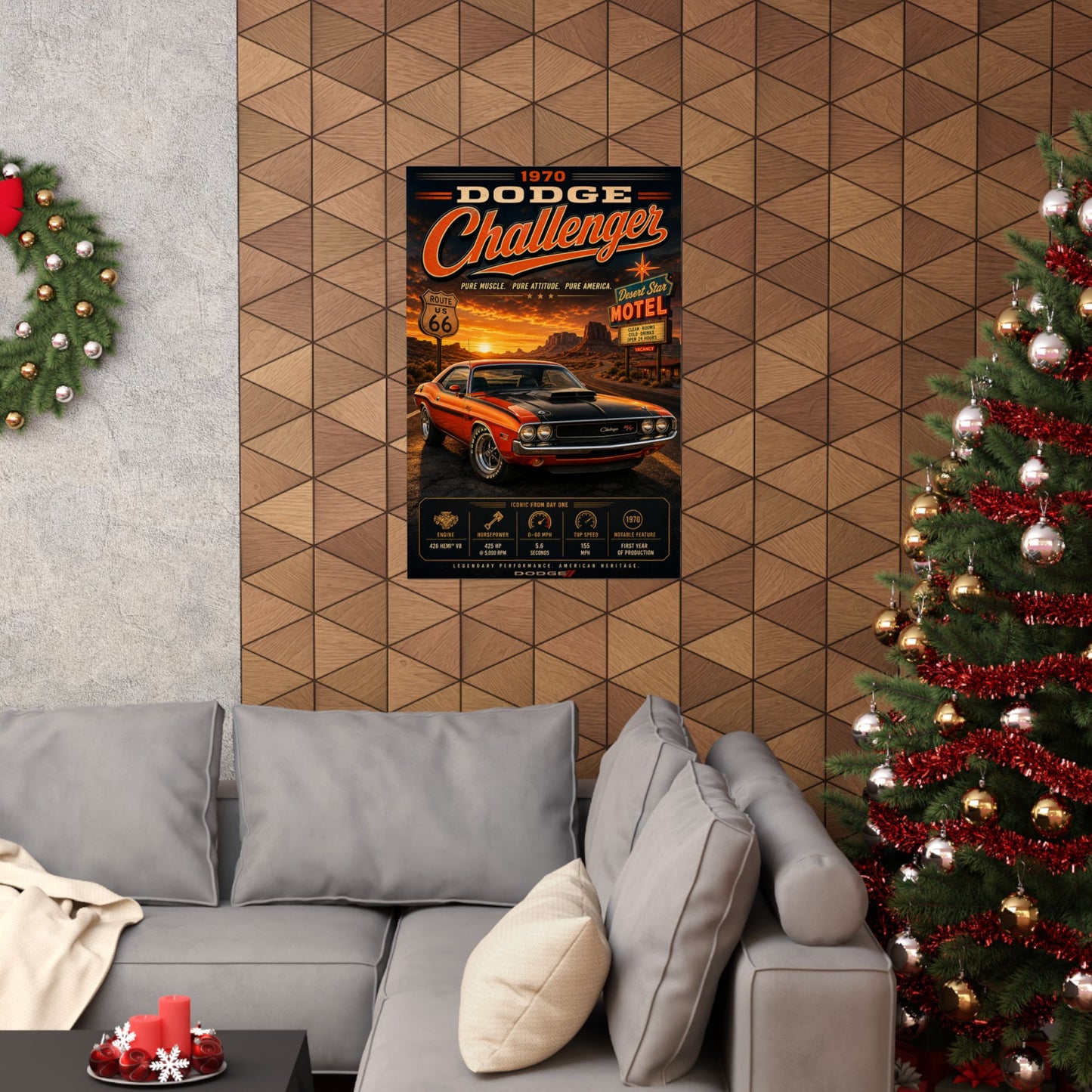 1970 Dodge Challenger Poster | Classic Mopar Muscle Car Print | Route 66 Wall Art | Vintage Challenger Poster | Car Lover Gift