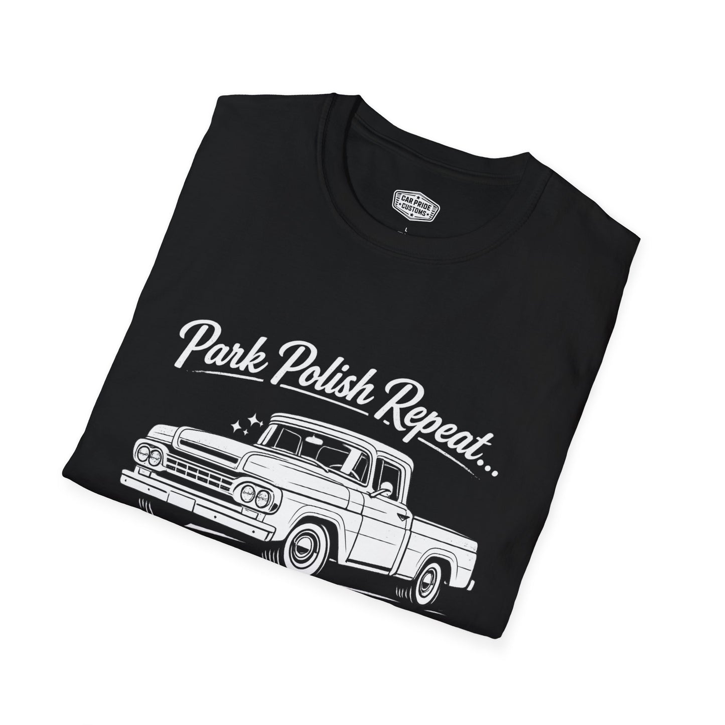 Park Polish Repeat | 1959 Ford F100 T-Shirt | Funny Classic Ford Truck Show Graphic Tee | F100 Shirt