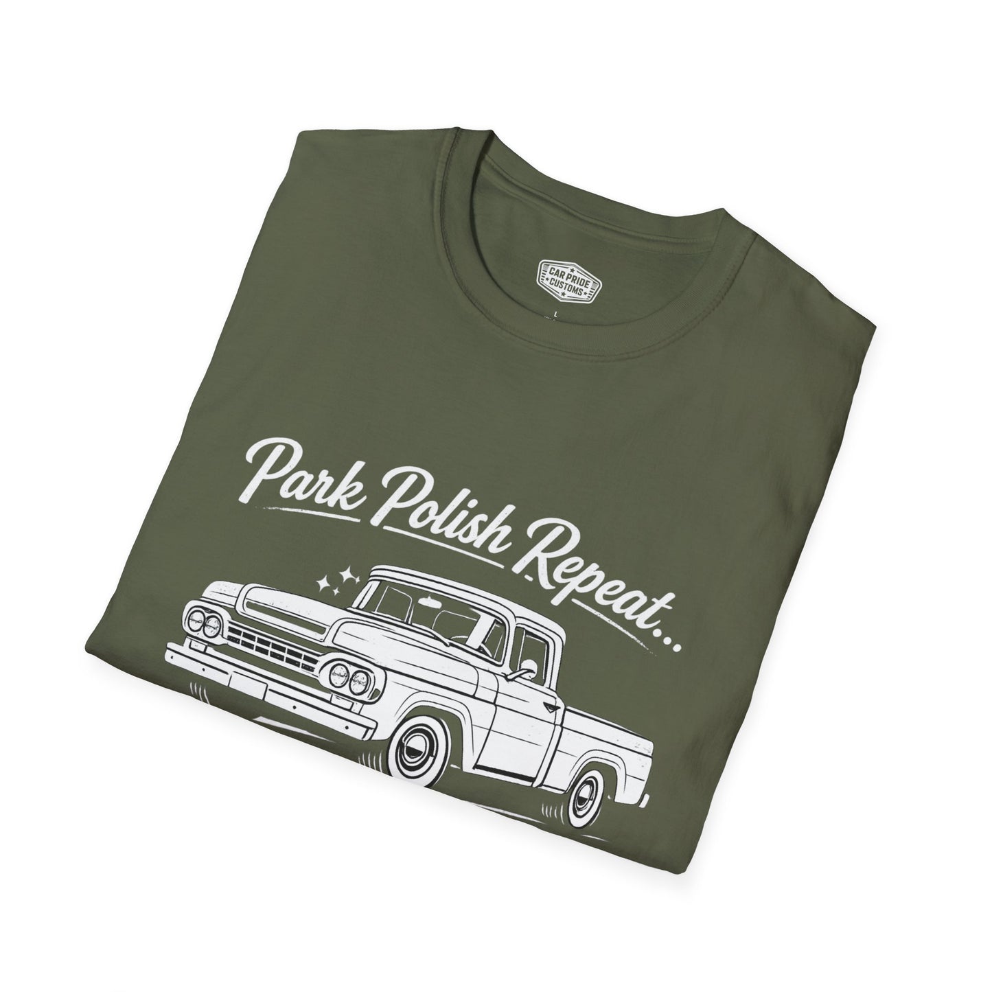 Park Polish Repeat | 1959 Ford F100 T-Shirt | Funny Classic Ford Truck Show Graphic Tee | F100 Shirt