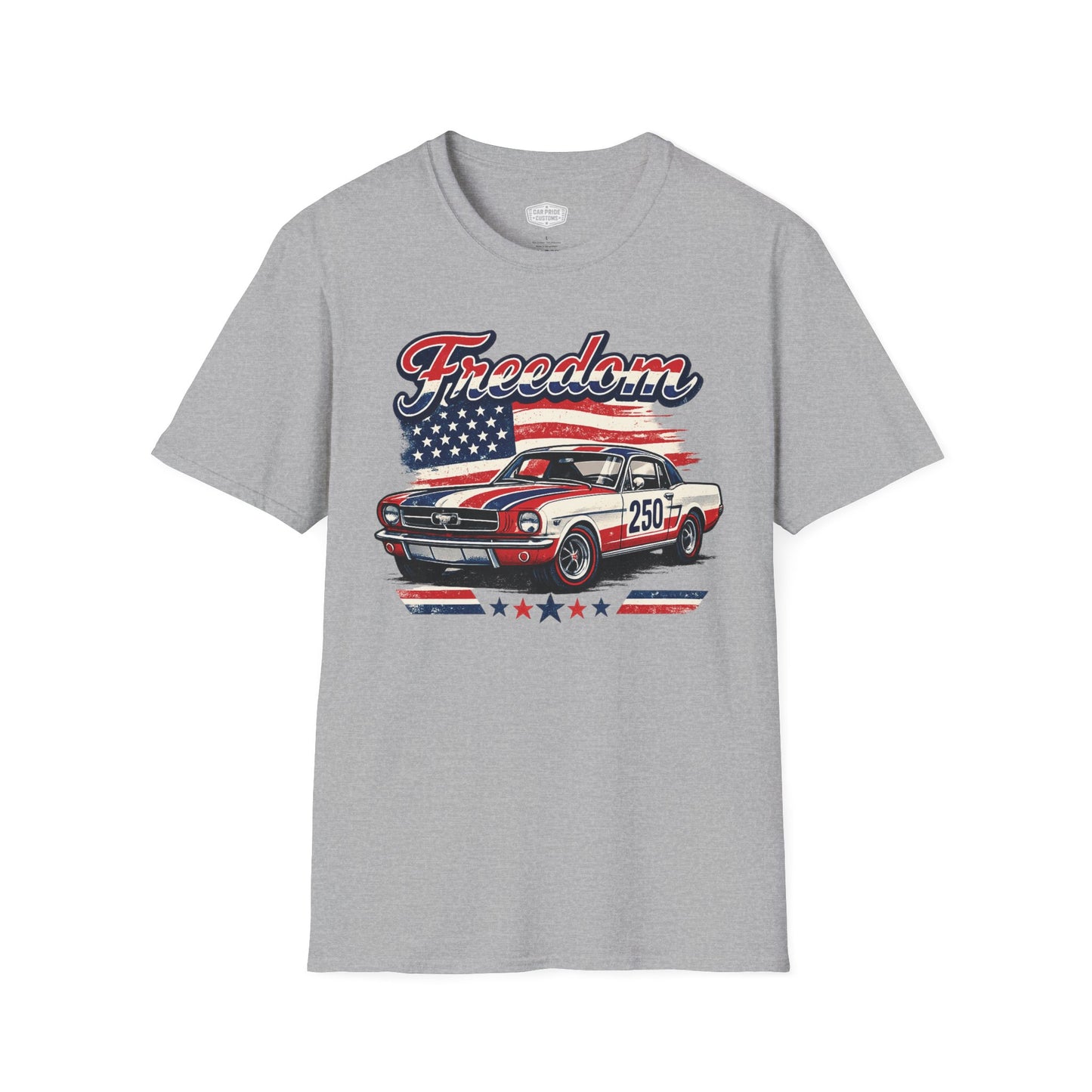 Freedom Classic Mustang 250 Patriotic American Muscle Car T-Shirt | Fathers Day Gift | Car Enthusiast Tee