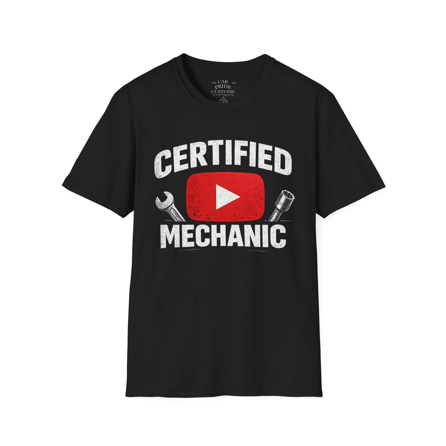 Certified Mechanic Red Logo | Funny Car Lover T-Shirt | Fathers Day Gift for Dad | YouTube | Car Lover Gift