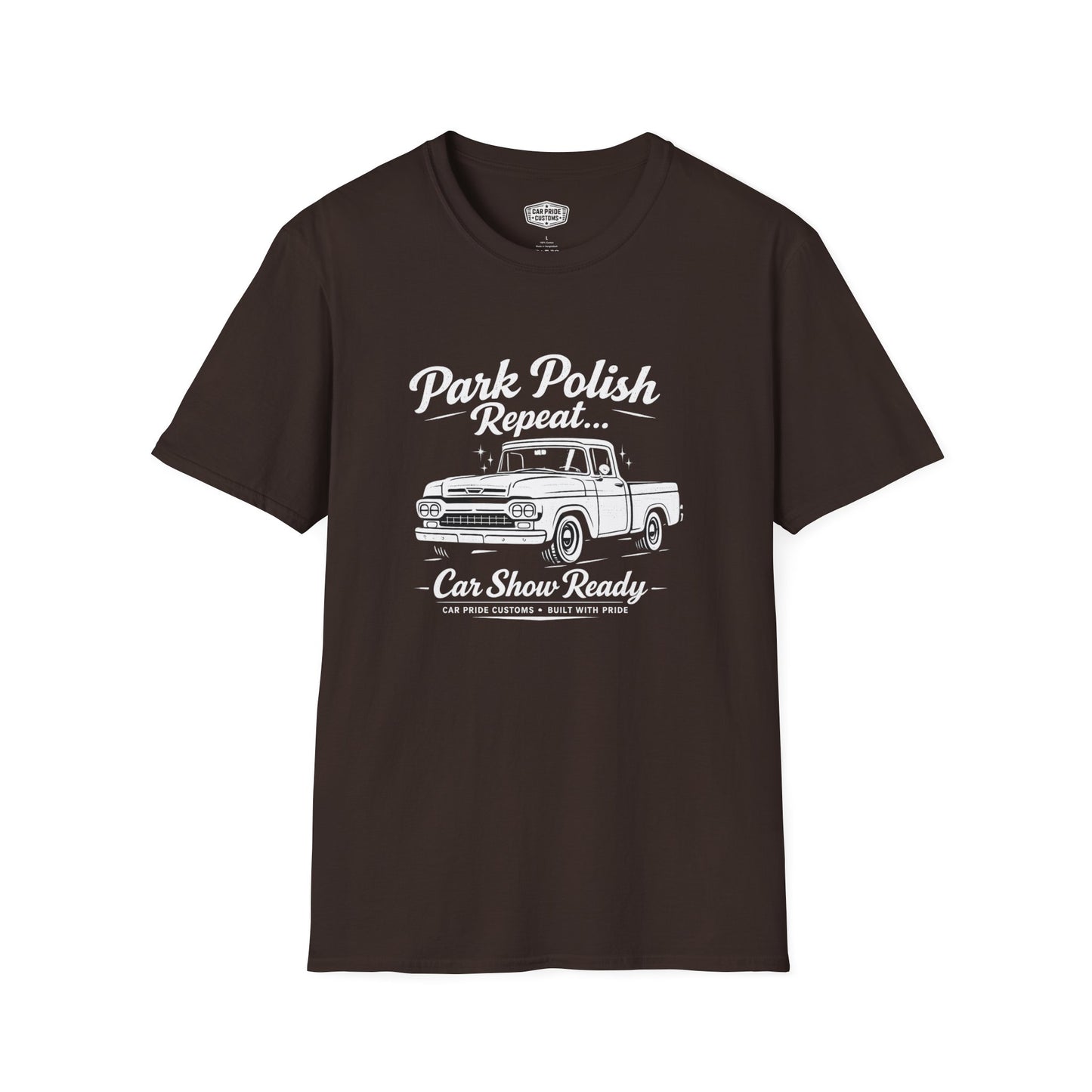 Park Polish Repeat | 1958 Ford F100 T-Shirt | Funny Classic Ford Truck Show Graphic Tee | F100 Shirt