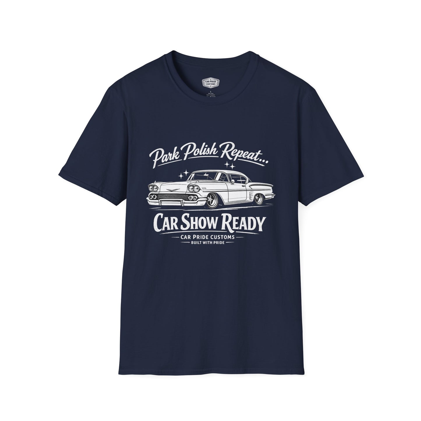 Park Polish Repeat | 1958 Chevy Impala SS T-Shirt | Funny Classic Impala Show Graphic Tee | Chevrolet Shirt
