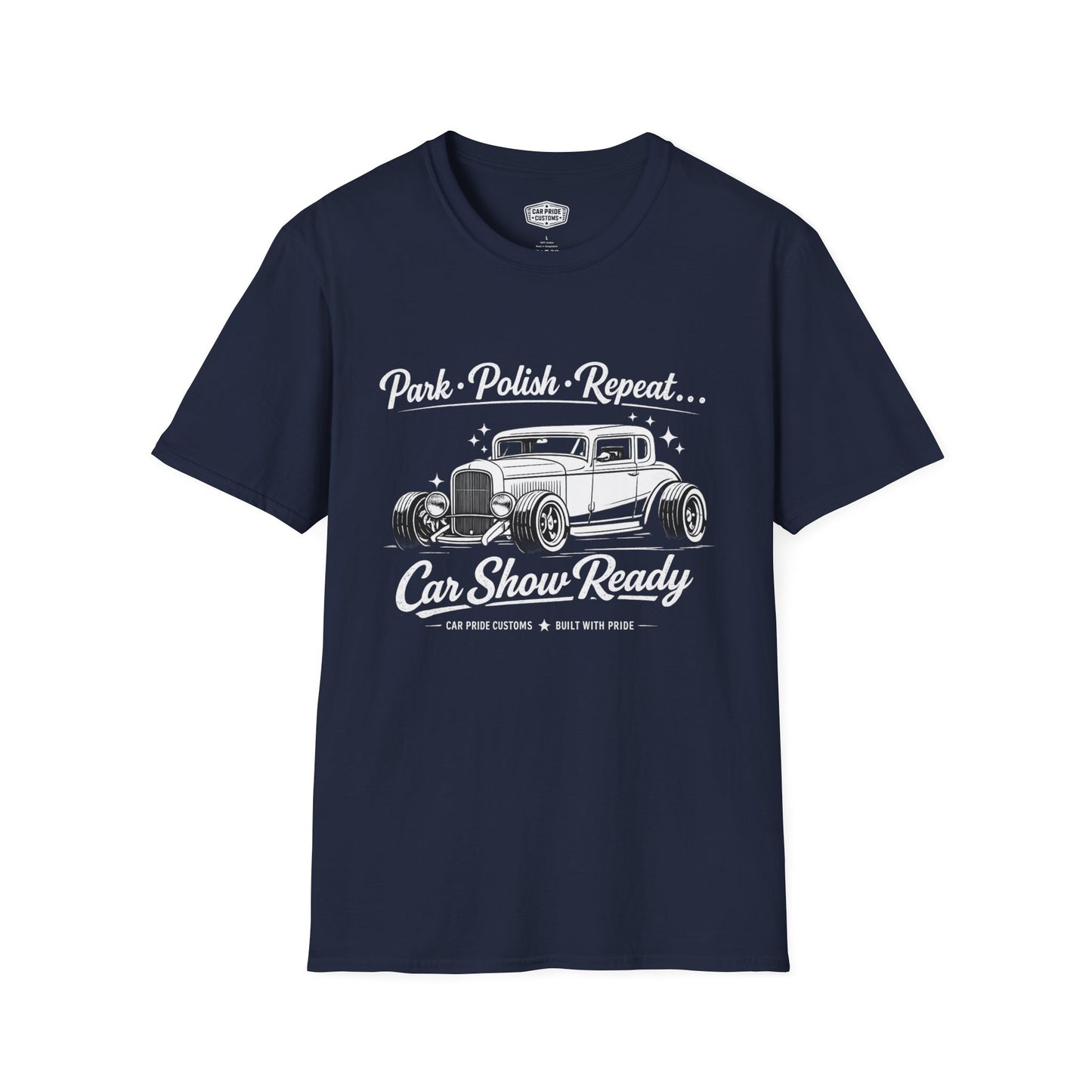 Park Polish Repeat | 1932 Ford Deluxe Hot Rod T-Shirt | Funny Vintage Car Show Graphic Tee | Ford Roadster Shirt