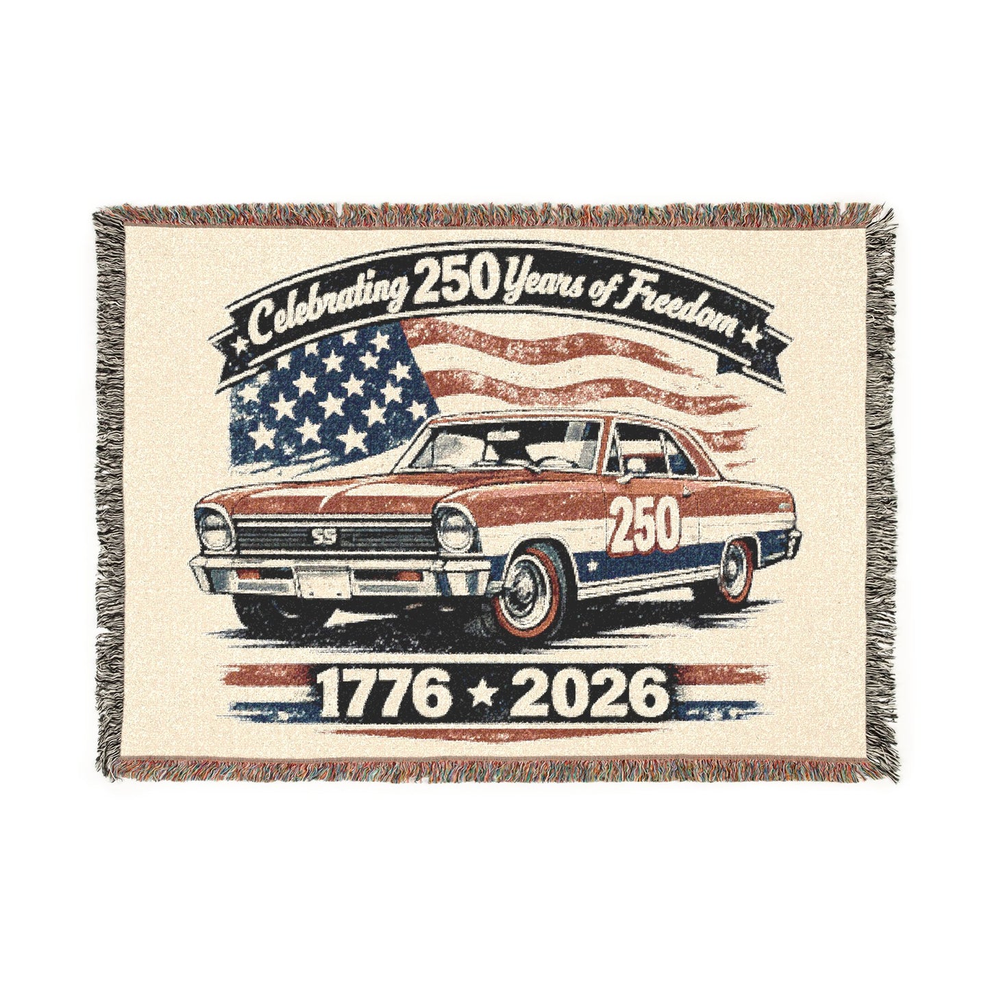 Nova Woven Throw Americana Patriotic Blanket | Automotive Home Decor | Collector Gift | Fathers Day Gift | Car Lover Gift