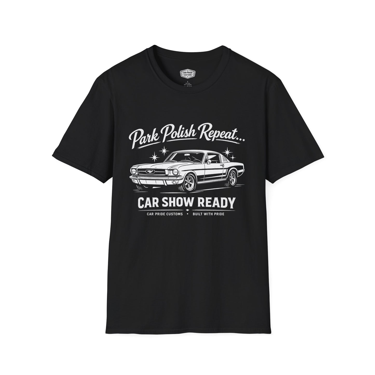 Park Polish Repeat | 1968 Ford Mustang Mach 1 T-Shirt | Car Show Ready Mustang Graphic Tee | Classic Ford Shirt