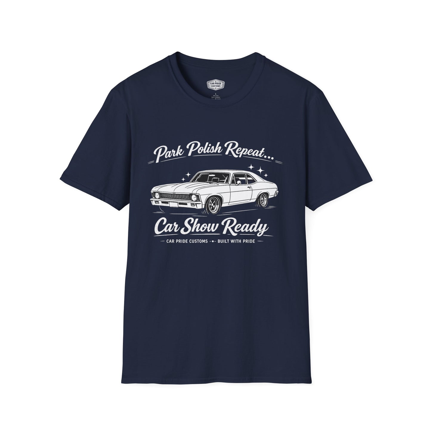 Park Polish Repeat | 1969 Chevy Nova T-Shirt | Funny Classic Muscle | Car Show Graphic Tee | Chevrolet Shirt