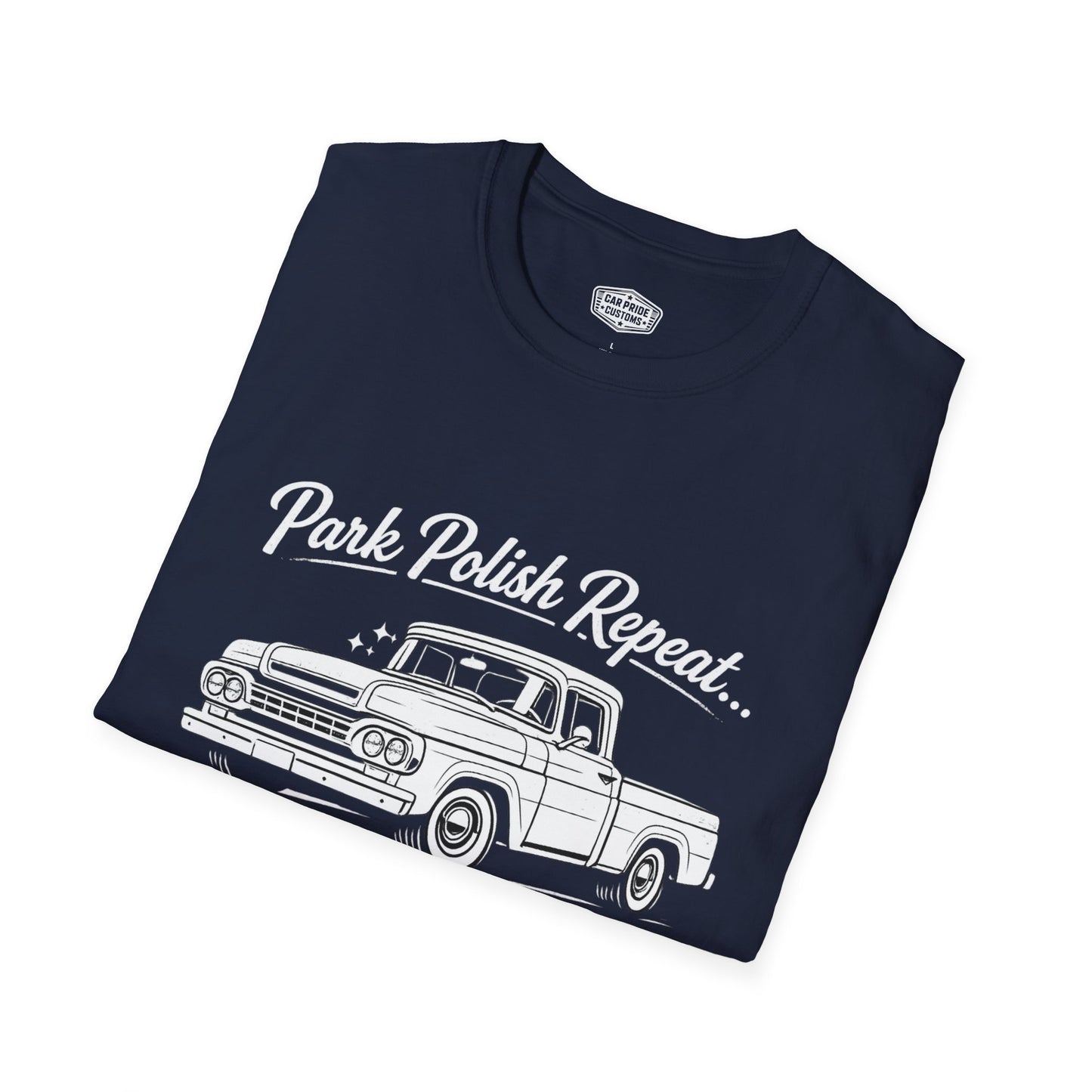 Park Polish Repeat | 1959 Ford F100 T-Shirt | Funny Classic Ford Truck Show Graphic Tee | F100 Shirt