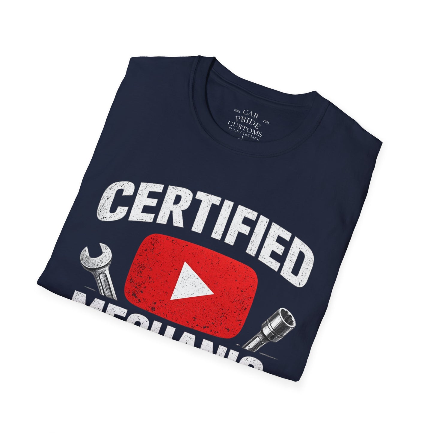Certified Mechanic Red Logo | Funny Car Lover T-Shirt | Fathers Day Gift for Dad | YouTube | Car Lover Gift