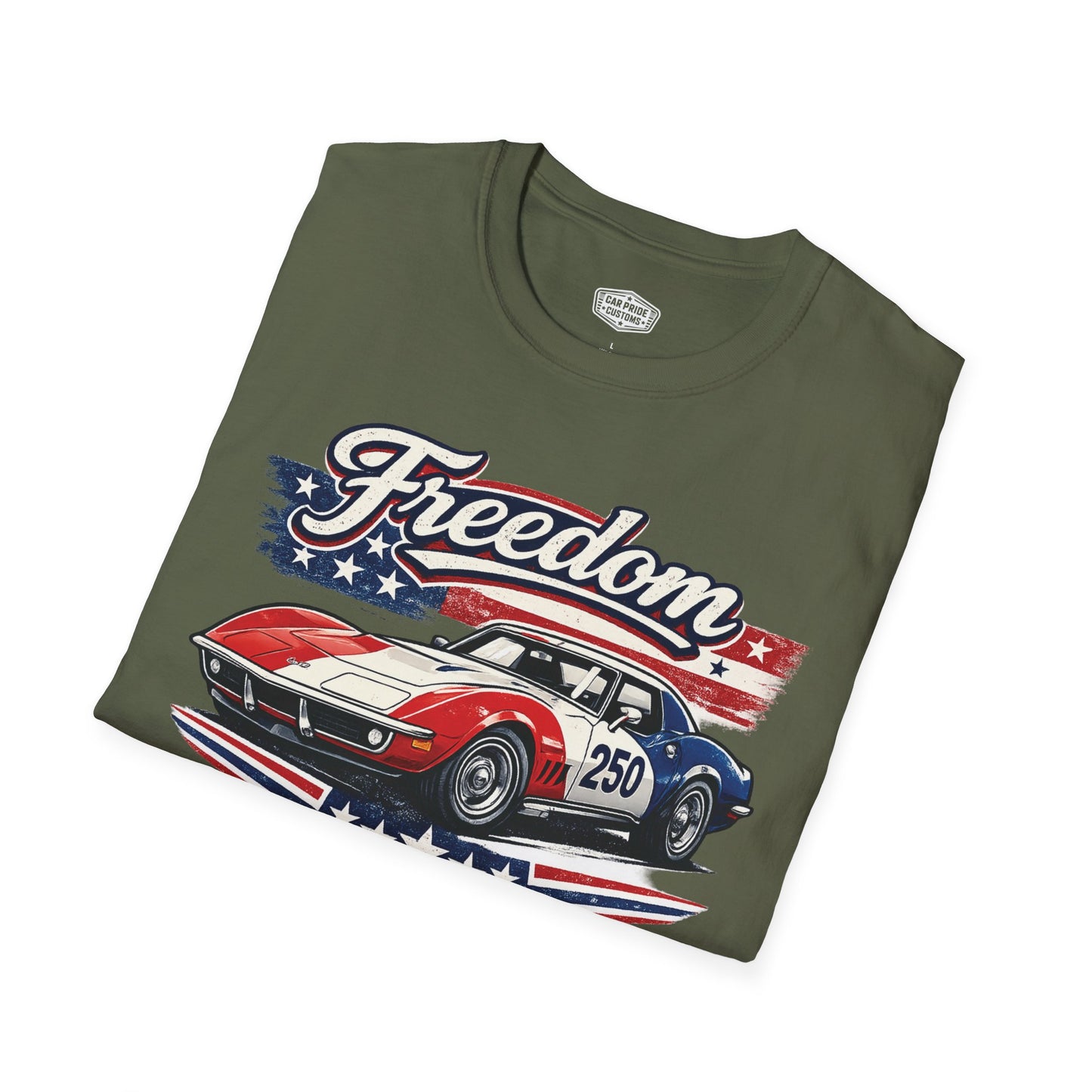 Freedom Corvette 250 Patriotic American Muscle Car T-Shirt | Fathers Day Gift | Car Enthusiast Tee