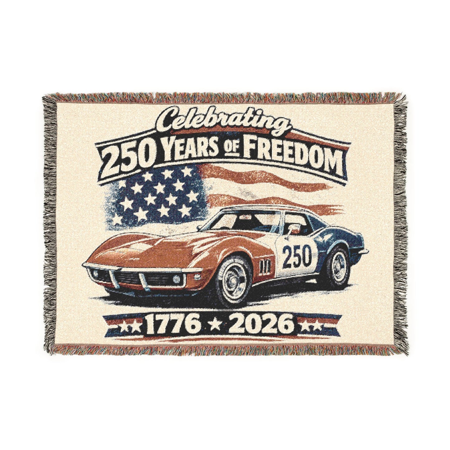 Corvette Woven Throw Americana Patriotic Blanket | Automotive Home Decor | Collector Gift | Fathers Day Gift | Car Lover Gift