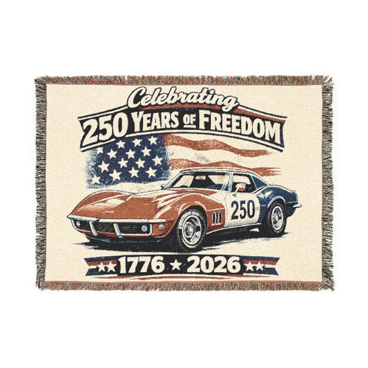 Corvette Woven Throw Americana Patriotic Blanket | Automotive Home Decor | Collector Gift | Fathers Day Gift | Car Lover Gift