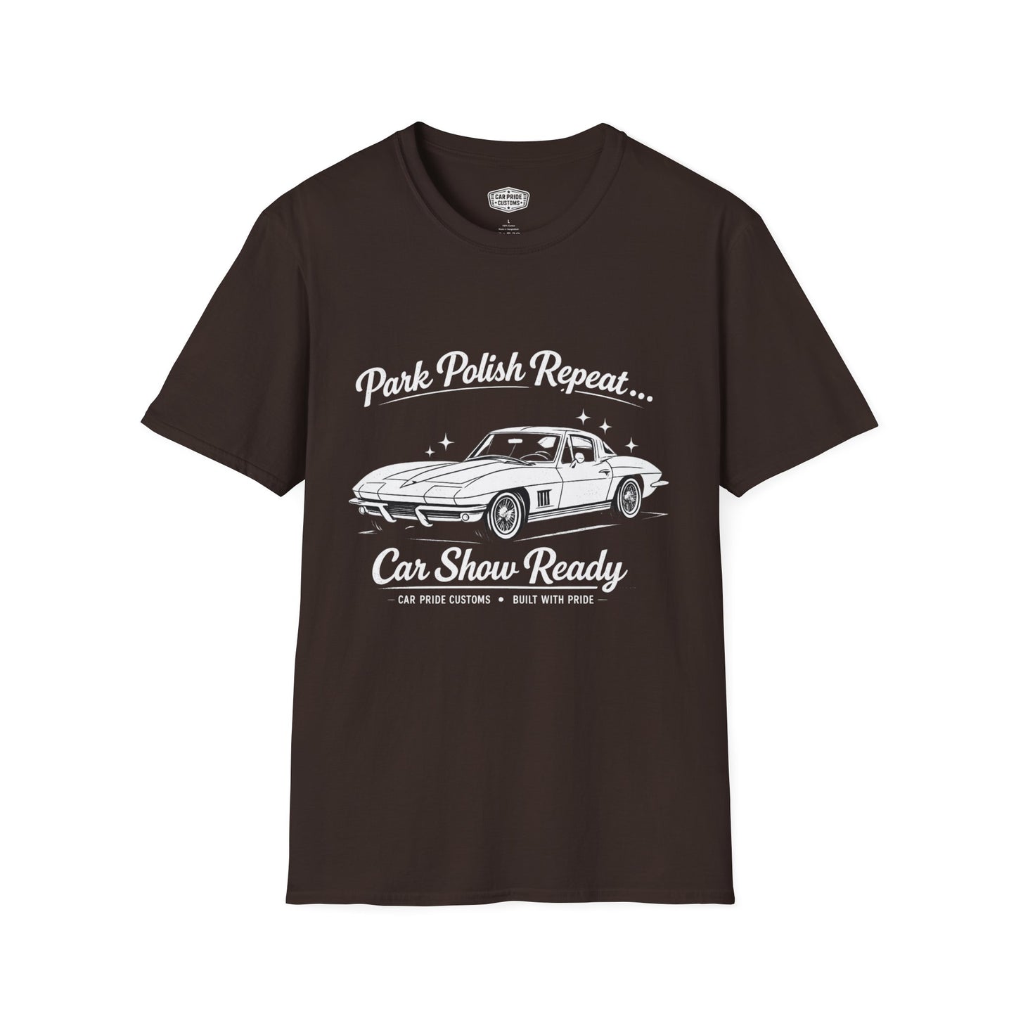 Park Polish Repeat | 1963 Chevy Corvette T-Shirt | Funny Split Window Car Show Graphic Tee | Stingray Shirt
