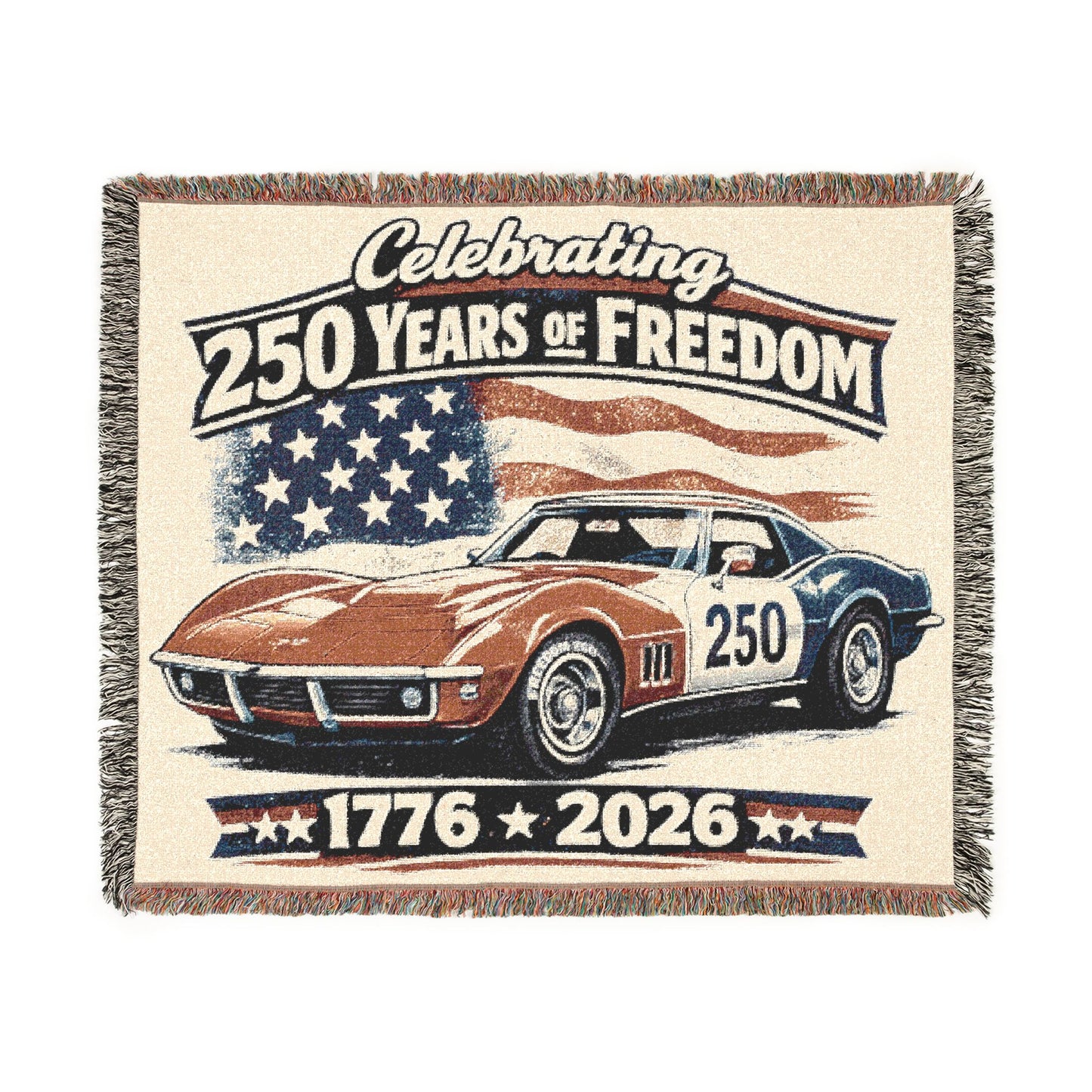 Corvette Woven Throw Americana Patriotic Blanket | Automotive Home Decor | Collector Gift | Fathers Day Gift | Car Lover Gift