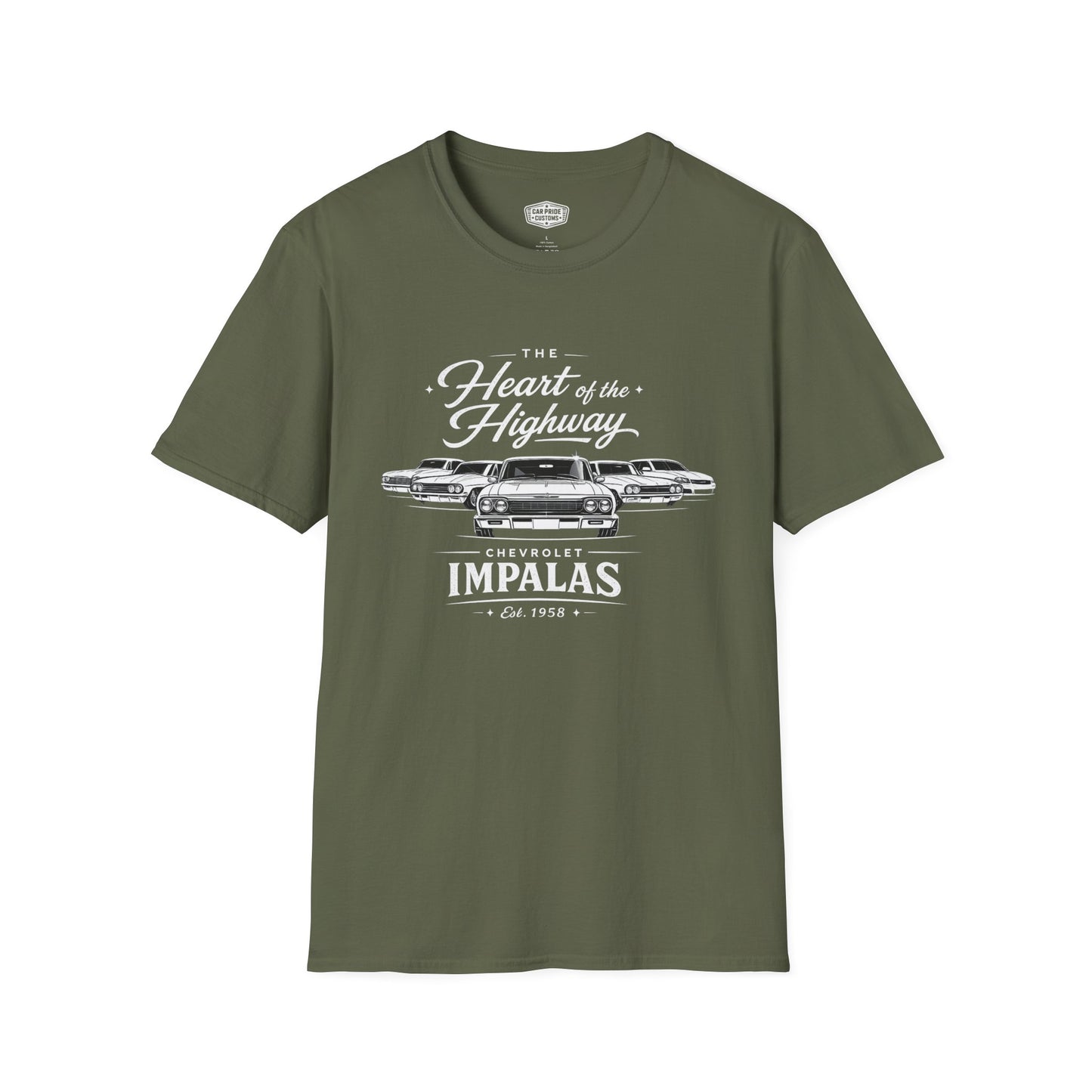 Chevy Impala Evolution T-Shirt | Heart of the Highway Chevrolet Graphic Tee | Classic Impala Muscle Car Shirt