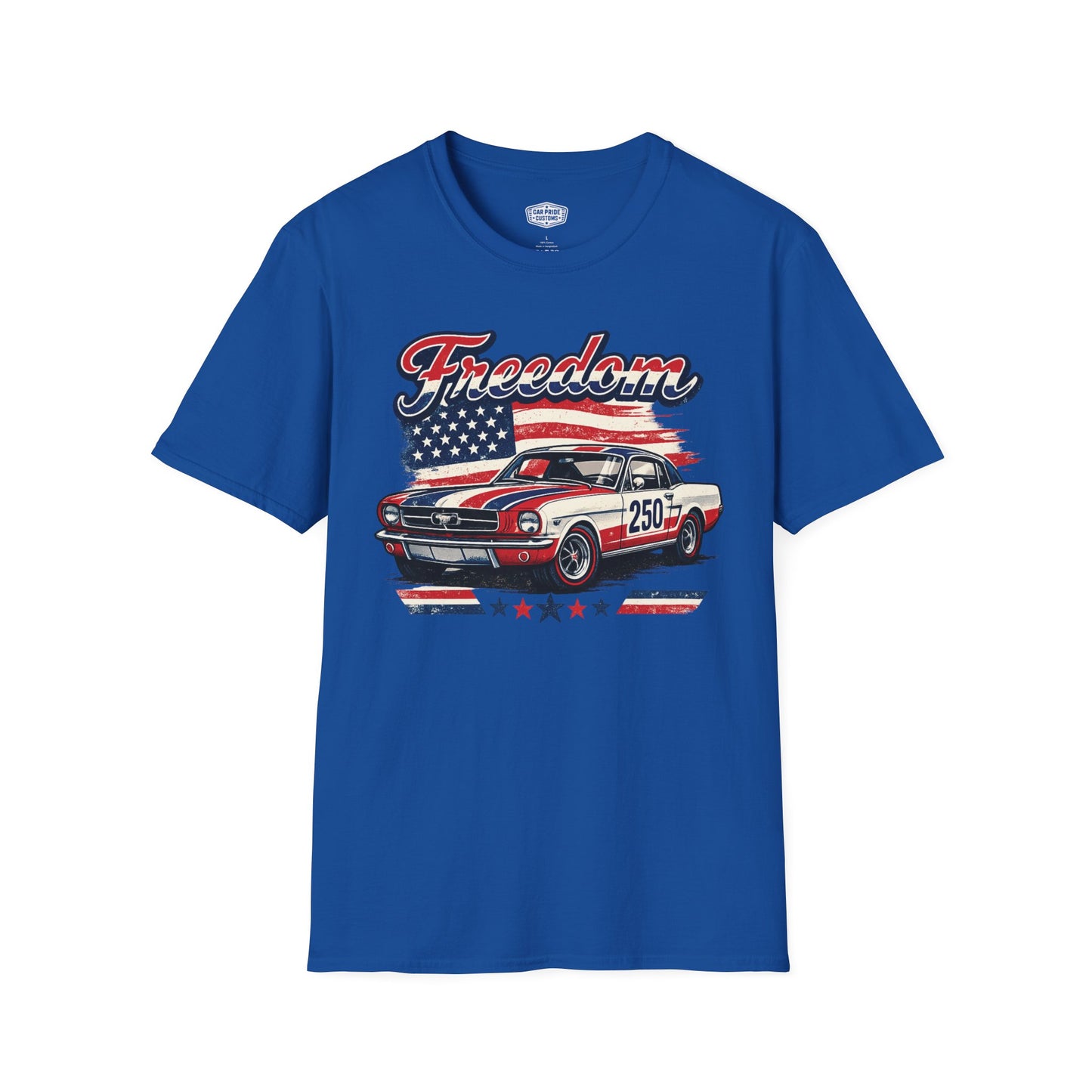 Freedom Classic Mustang 250 Patriotic American Muscle Car T-Shirt | Fathers Day Gift | Car Enthusiast Tee