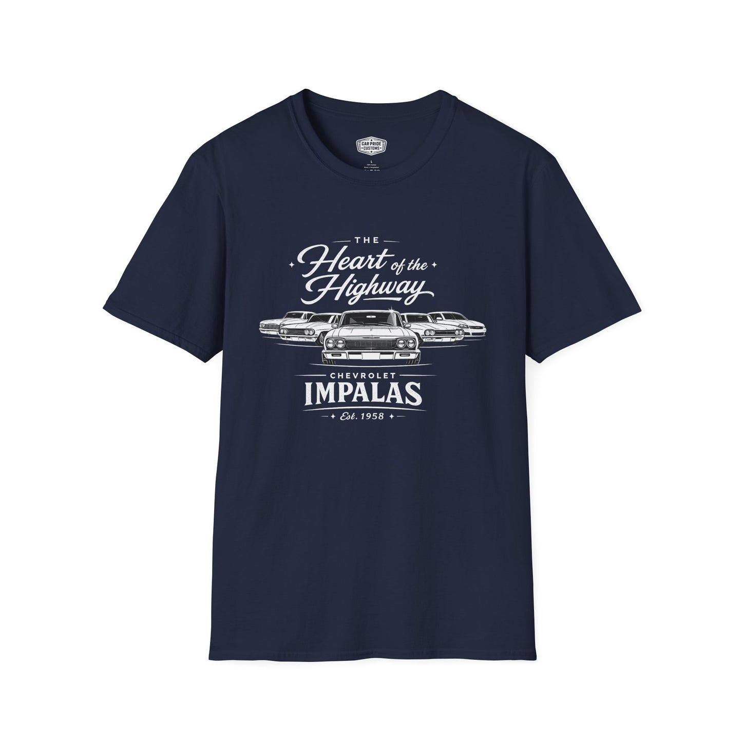 Chevy Impala Evolution T-Shirt | Heart of the Highway Chevrolet Graphic Tee | Classic Impala Muscle Car Shirt