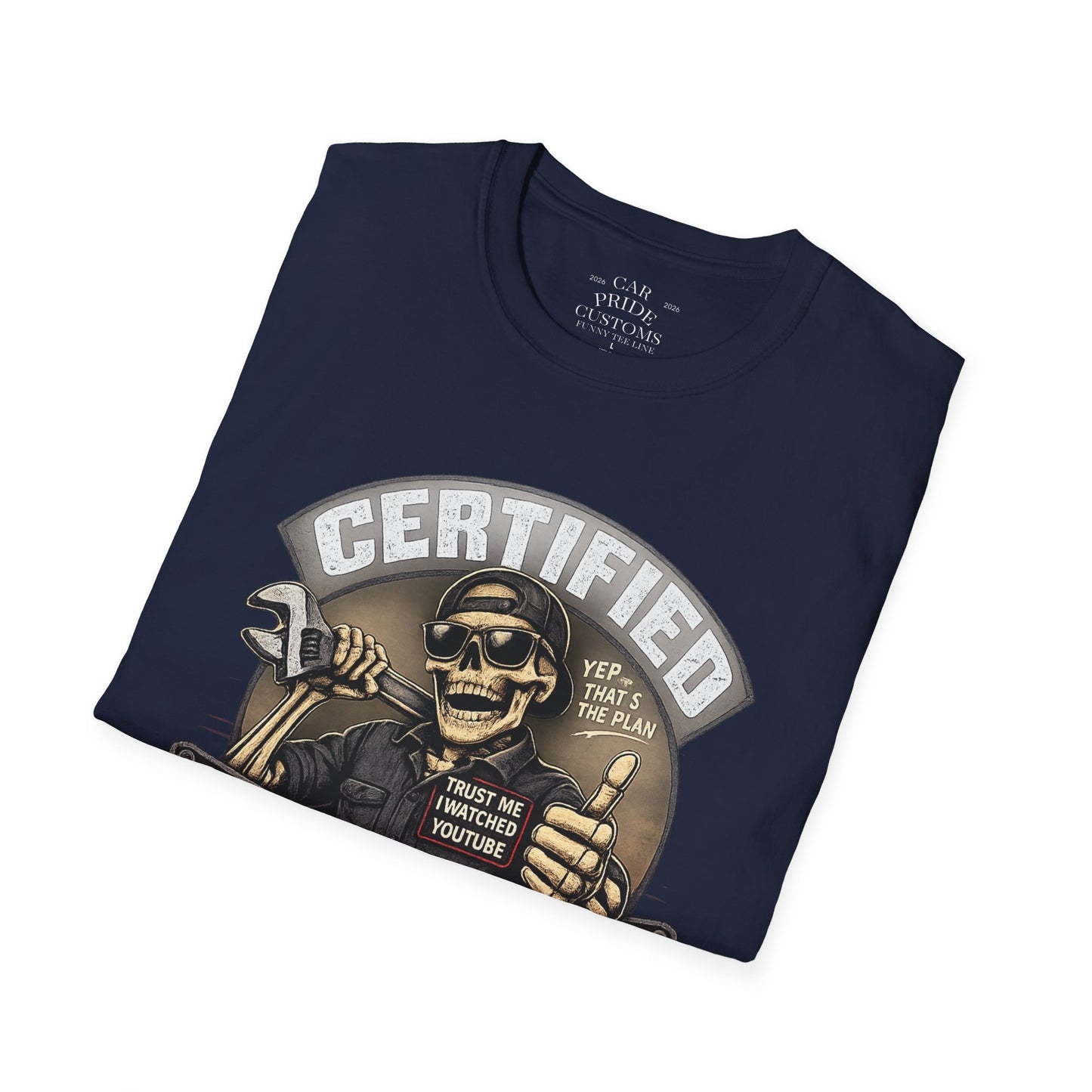 Certified Mechanic Skull T-Shirt | Funny Car Lover T-Shirt | Fathers Day Gift for Dad | Hot Rod | Car Lover Gift
