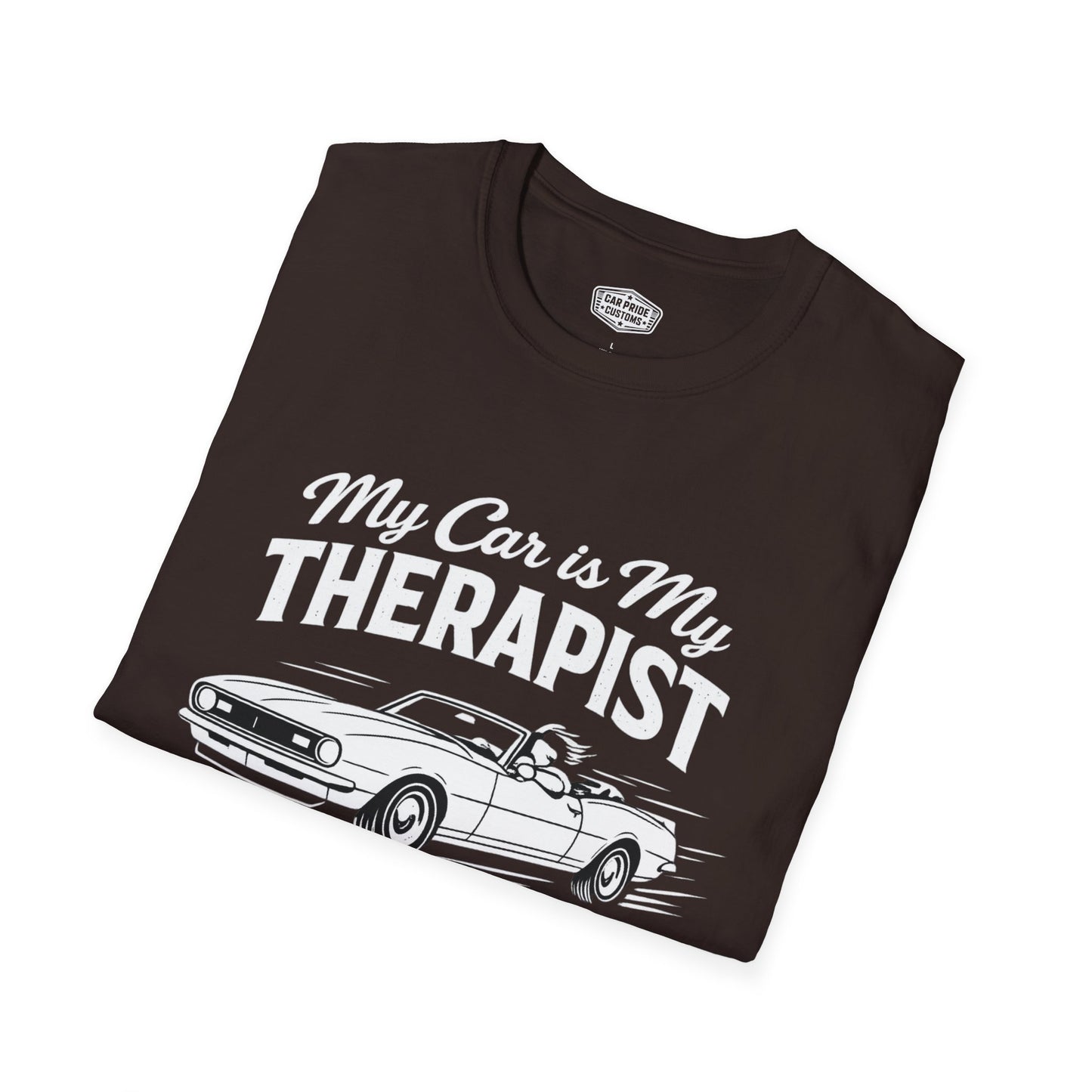My Car is My Therapist | 1968 Chevy Camaro T-Shirt | Funny Convertible Muscle Car Graphic Tee | Classic Camaro Shirt