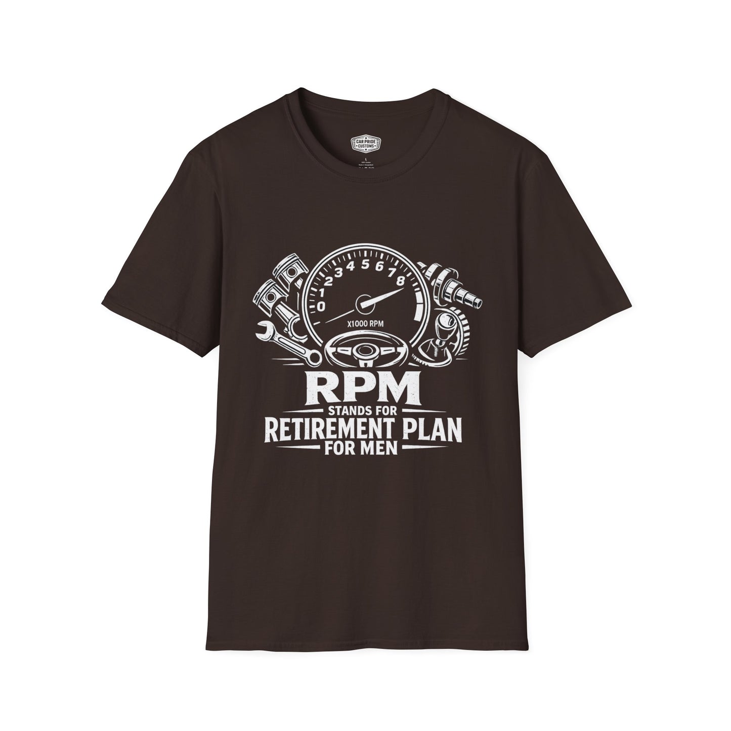 RPM Retirement Plan for Men T-Shirt | Funny Mechanic Car Guy Graphic Tee | Retirement Gift for Dad