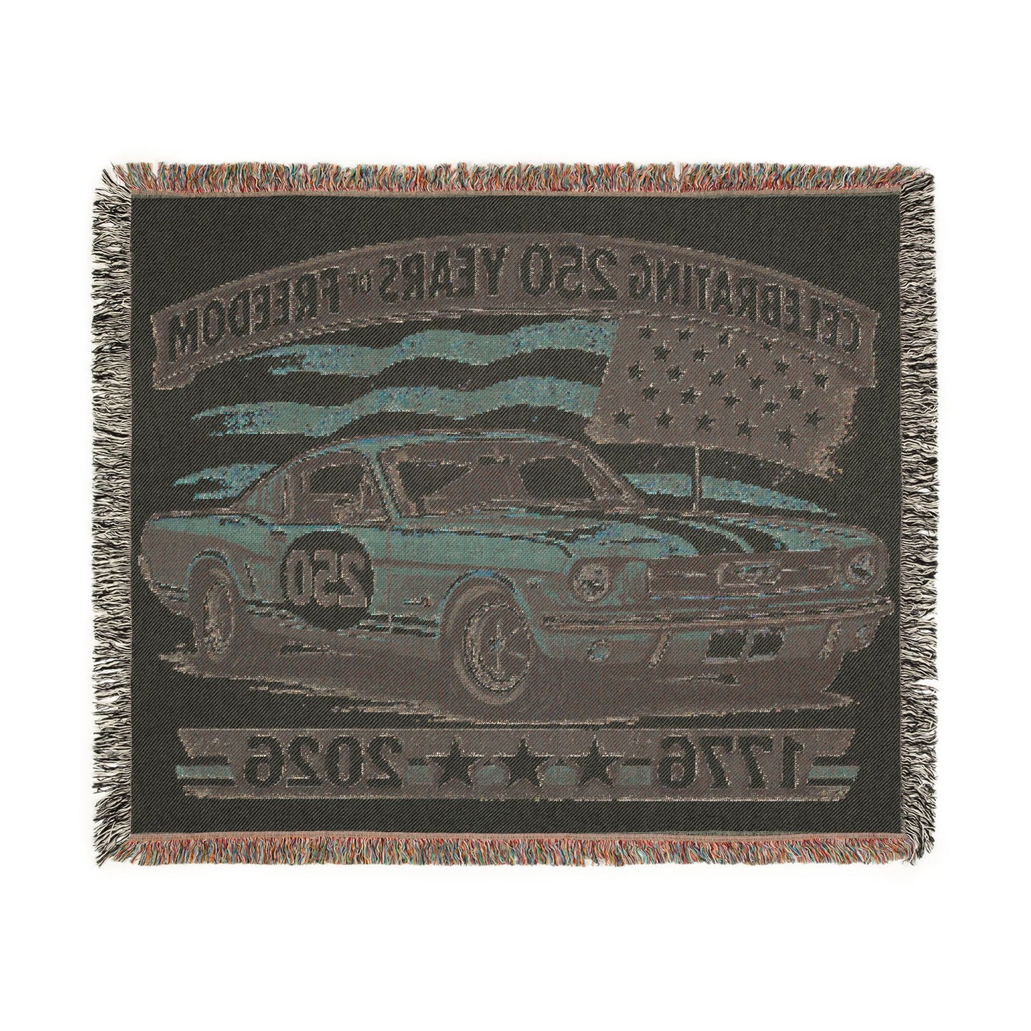 Classic Mustang Woven Throw Americana Patriotic Blanket | Automotive Home Decor | Collector Gift | Fathers Day Gift | Car Lover Gift