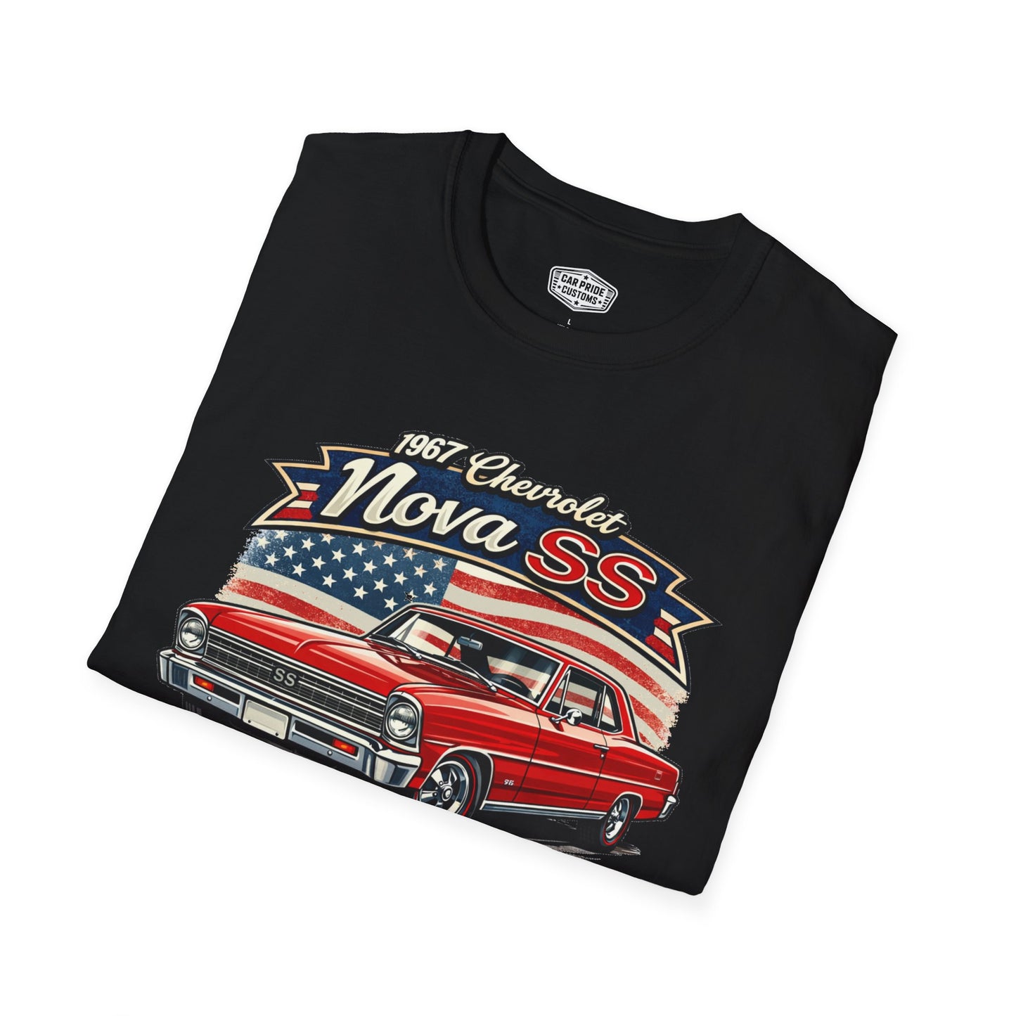 1967 Chevrolet Nova SS T-Shirt Red | Classic Car Gift for Dad | Flag Pride | Vintage | Classic | Premium Soft