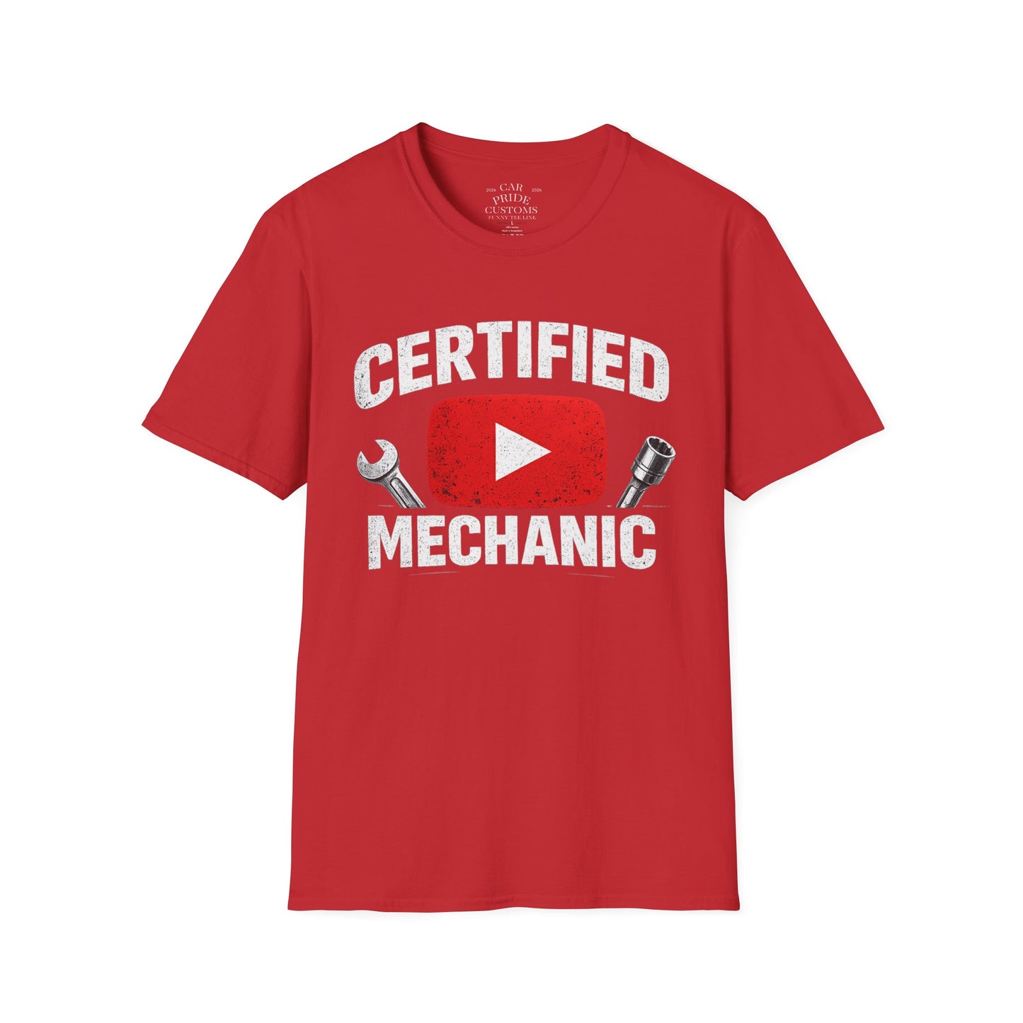 Certified Mechanic Red Logo | Funny Car Lover T-Shirt | Fathers Day Gift for Dad | YouTube | Car Lover Gift