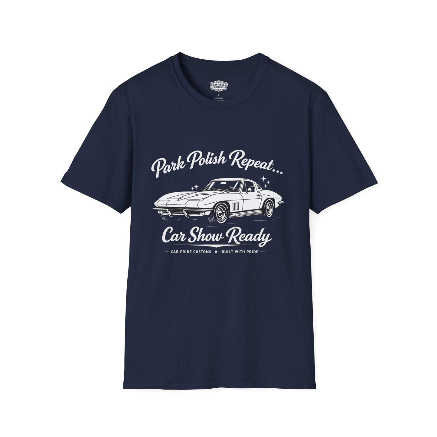 Park Polish Repeat | 1967 Chevy Corvette T-Shirt | Funny Stingray Car Show Graphic Tee | Classic Corvette Shirt