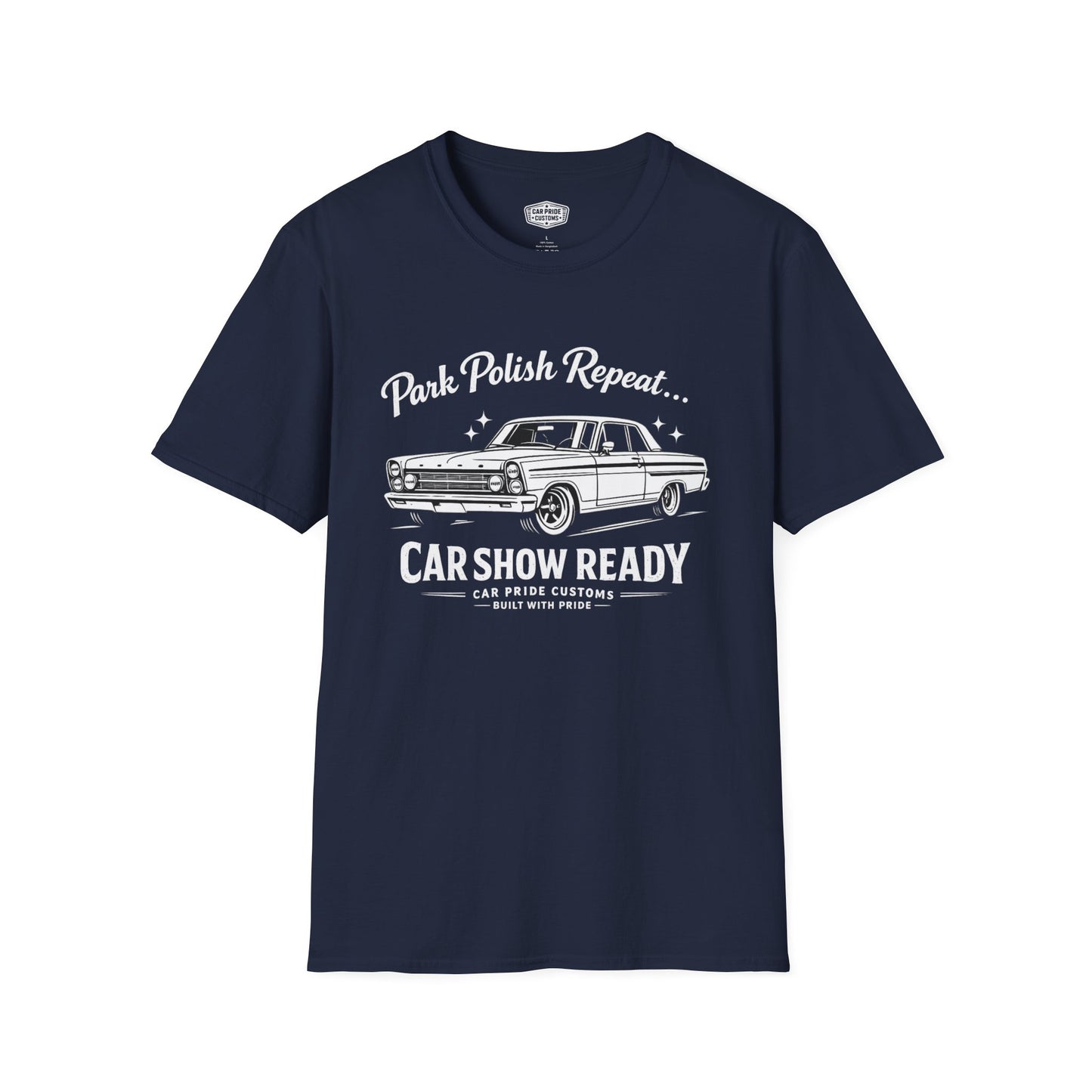 Park Polish Repeat | 1965 Ford Fairlane 500 T-Shirt | Funny Classic Ford Car Show Graphic Tee | Fairlane Shirt