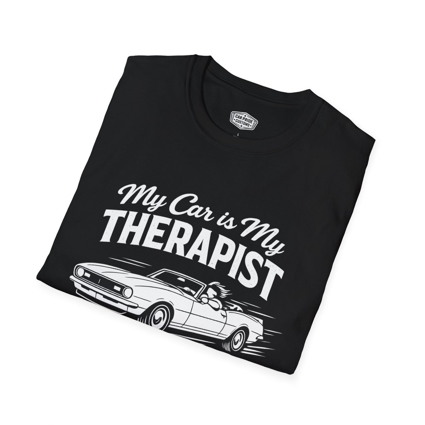 My Car is My Therapist | 1968 Chevy Camaro T-Shirt | Funny Convertible Muscle Car Graphic Tee | Classic Camaro Shirt