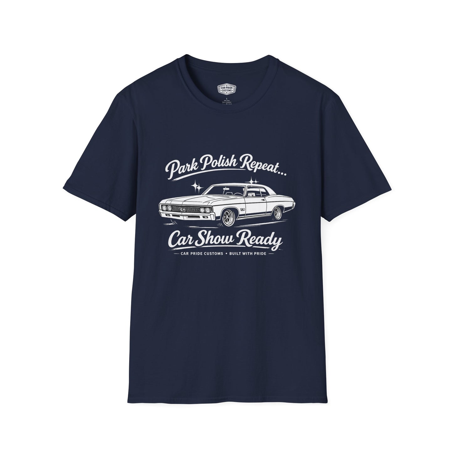 Park Polish Repeat | 1970 Chevy Impala SS T-Shirt | Funny Full-Size Car Show Graphic Tee | Chevrolet Shirt