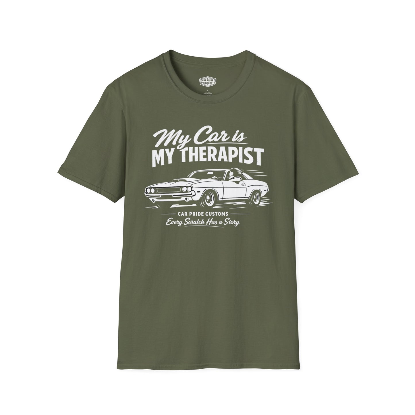 My Car is My Therapist | 1970 Dodge Challenger T-Shirt | Funny Mopar Muscle Car Graphic Tee | Classic Challenger Shirt