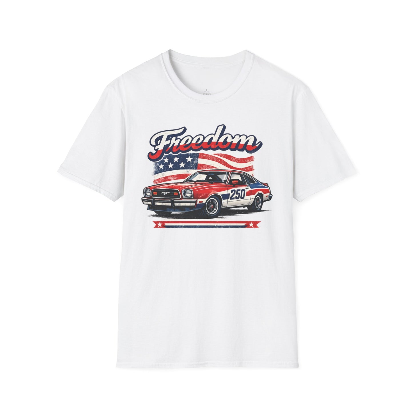 Freedom Mustang II 250 Patriotic American Muscle Car T-Shirt | Fathers Day Gift | Car Enthusiast Tee