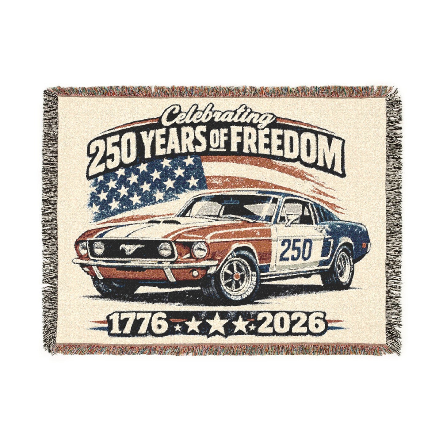 Mustang Woven Throw Americana Patriotic Blanket | Automotive Home Decor | Collector Gift | Fathers Day Gift | Car Lover Gift