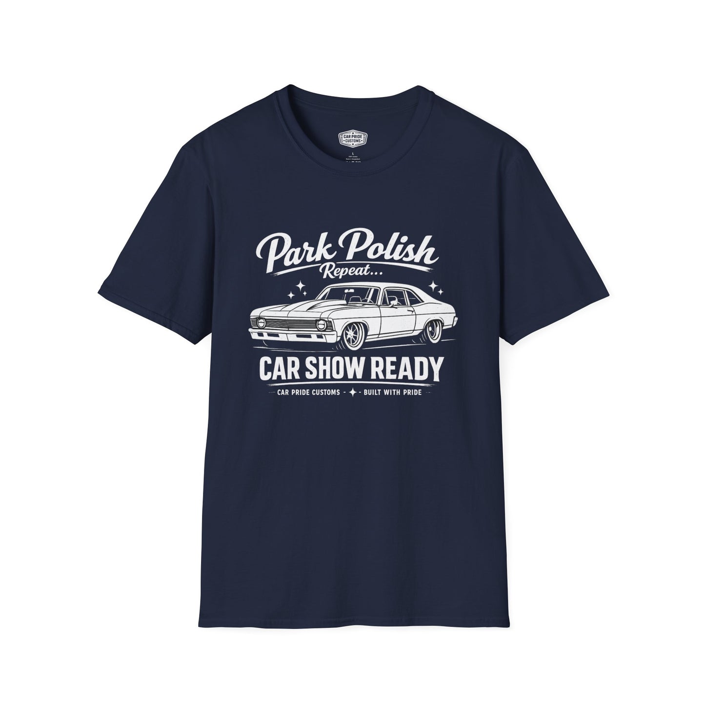 Park Polish Repeat | 1970 Chevy Nova T-Shirt | Funny Muscle Car Show Graphic Tee | Nova Shirt