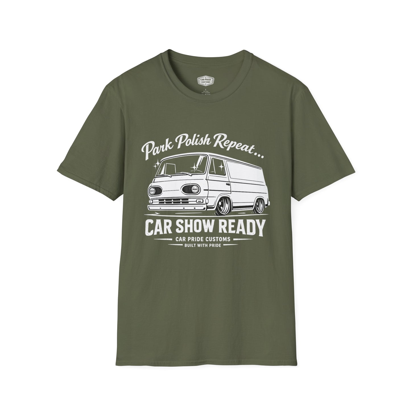 Park Polish Repeat | 1966 Ford Van T-Shirt | Funny Classic Van Show Graphic Tee | Ford Econoline Shirt