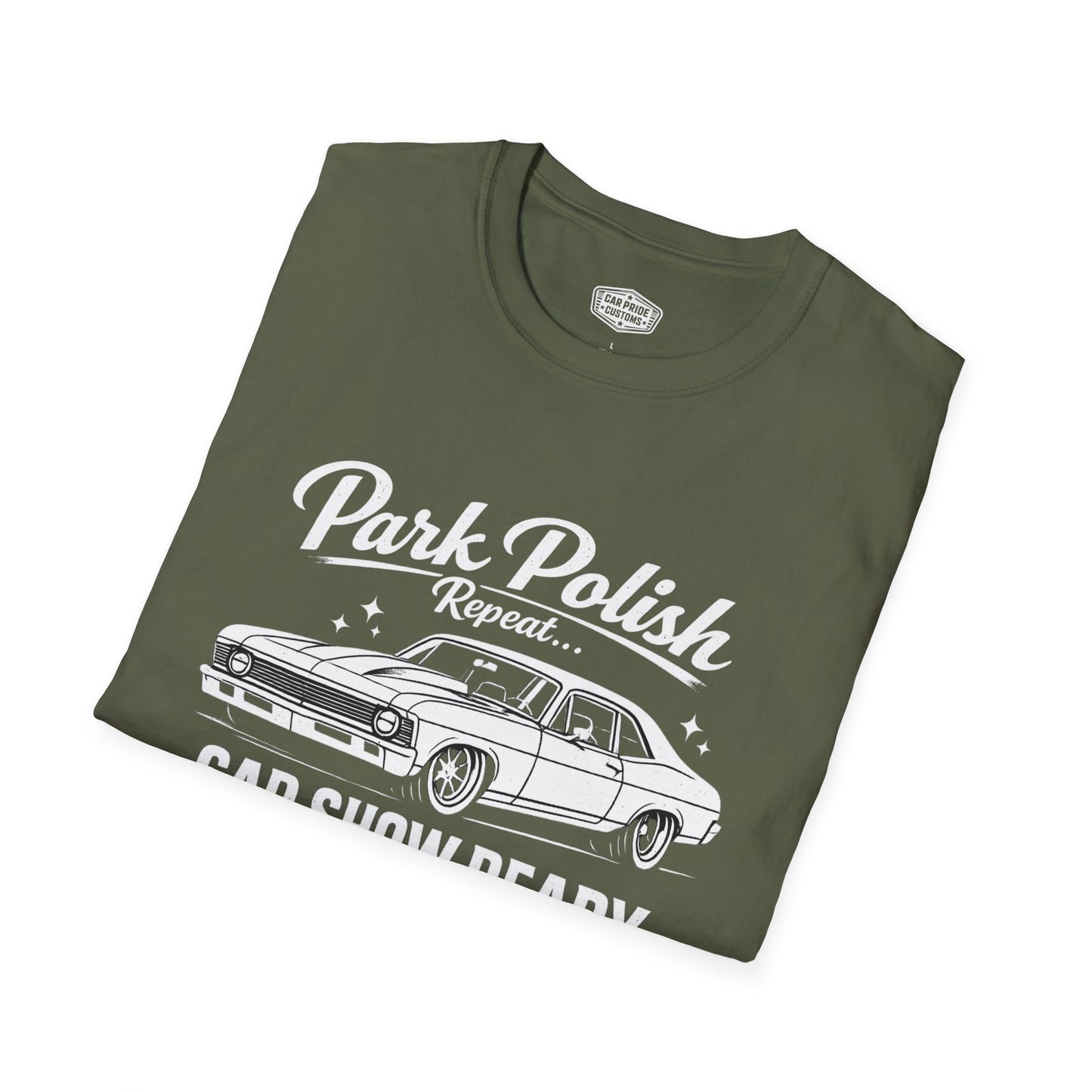 Park Polish Repeat | 1970 Chevy Nova T-Shirt | Funny Muscle Car Show Graphic Tee | Nova Shirt