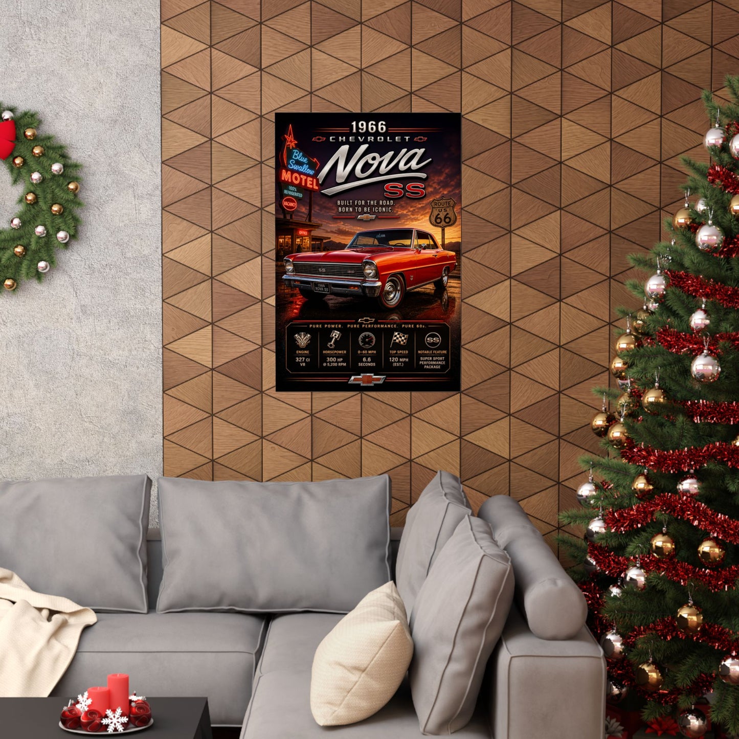 1966 Chevy Nova SS Poster | Classic Chevrolet Muscle Car Wall Art | Vintage Nova Print | Route 66 Poster | Car Enthusiast Gift