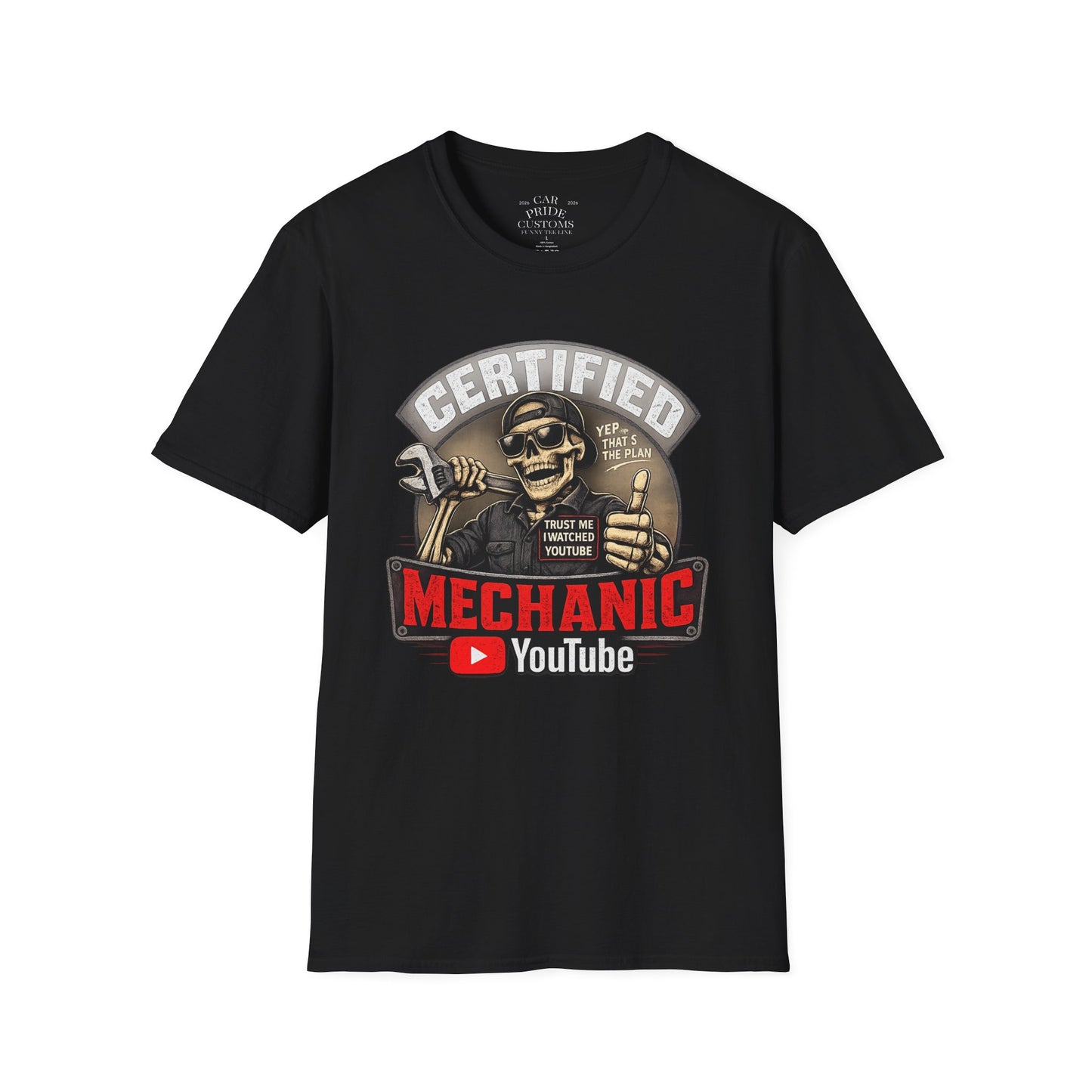 Certified Mechanic Skull T-Shirt | Funny Car Lover T-Shirt | Fathers Day Gift for Dad | Hot Rod | Car Lover Gift