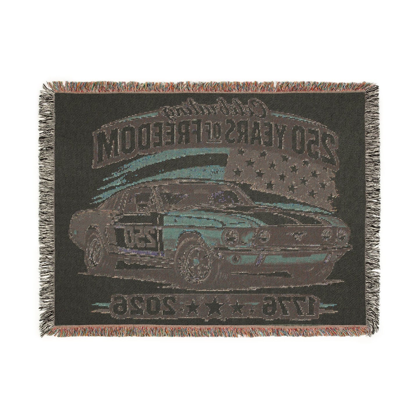 Mustang Woven Throw Americana Patriotic Blanket | Automotive Home Decor | Collector Gift | Fathers Day Gift | Car Lover Gift