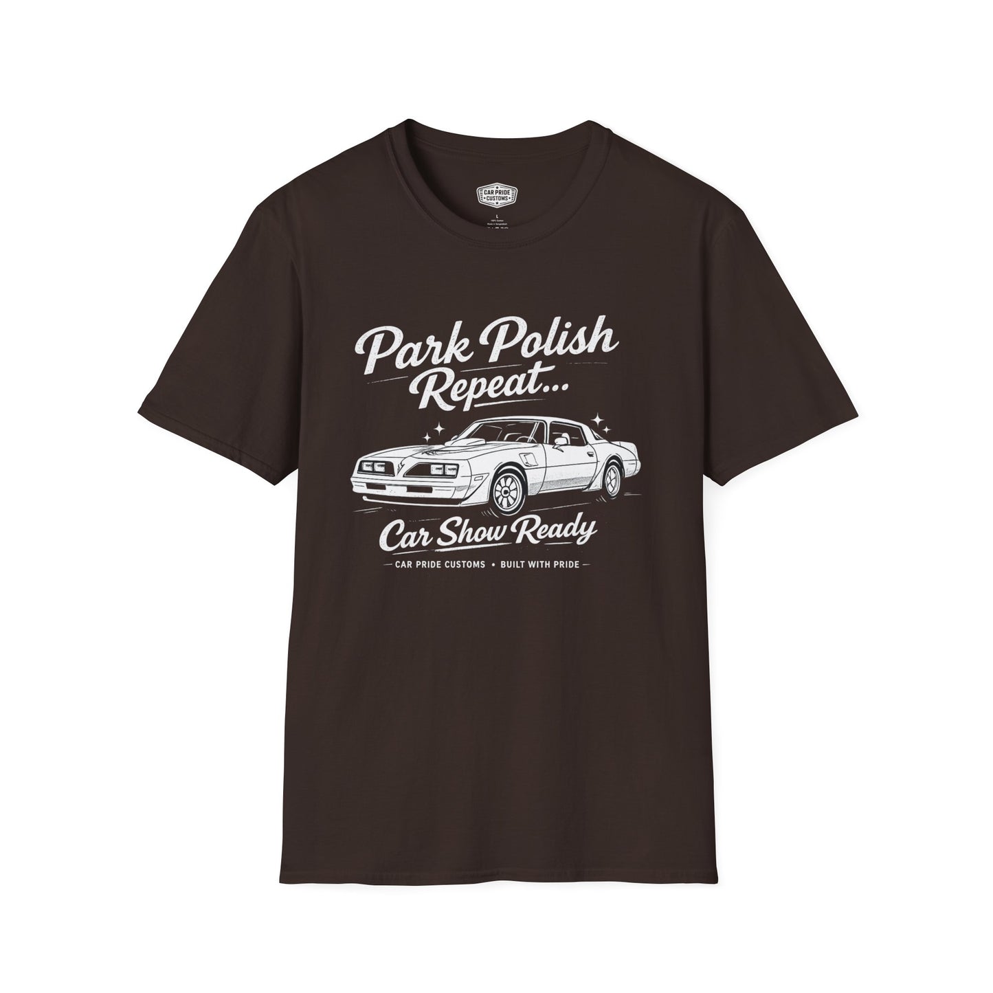 Park Polish Repeat | 1979 Pontiac Trans Am T-Shirt | Funny Firebird Car Show Graphic Tee | Trans Am Shirt