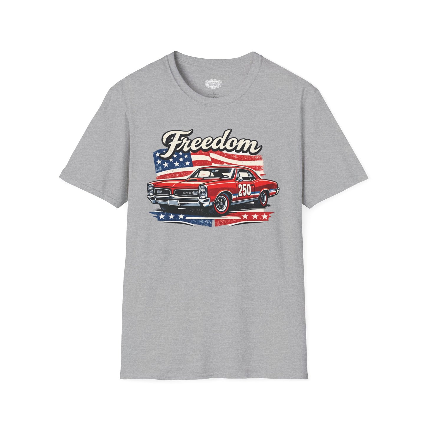 Freedom GTO 250 Patriotic American Muscle Car T-Shirt | Fathers Day Gift | Car Enthusiast Tee