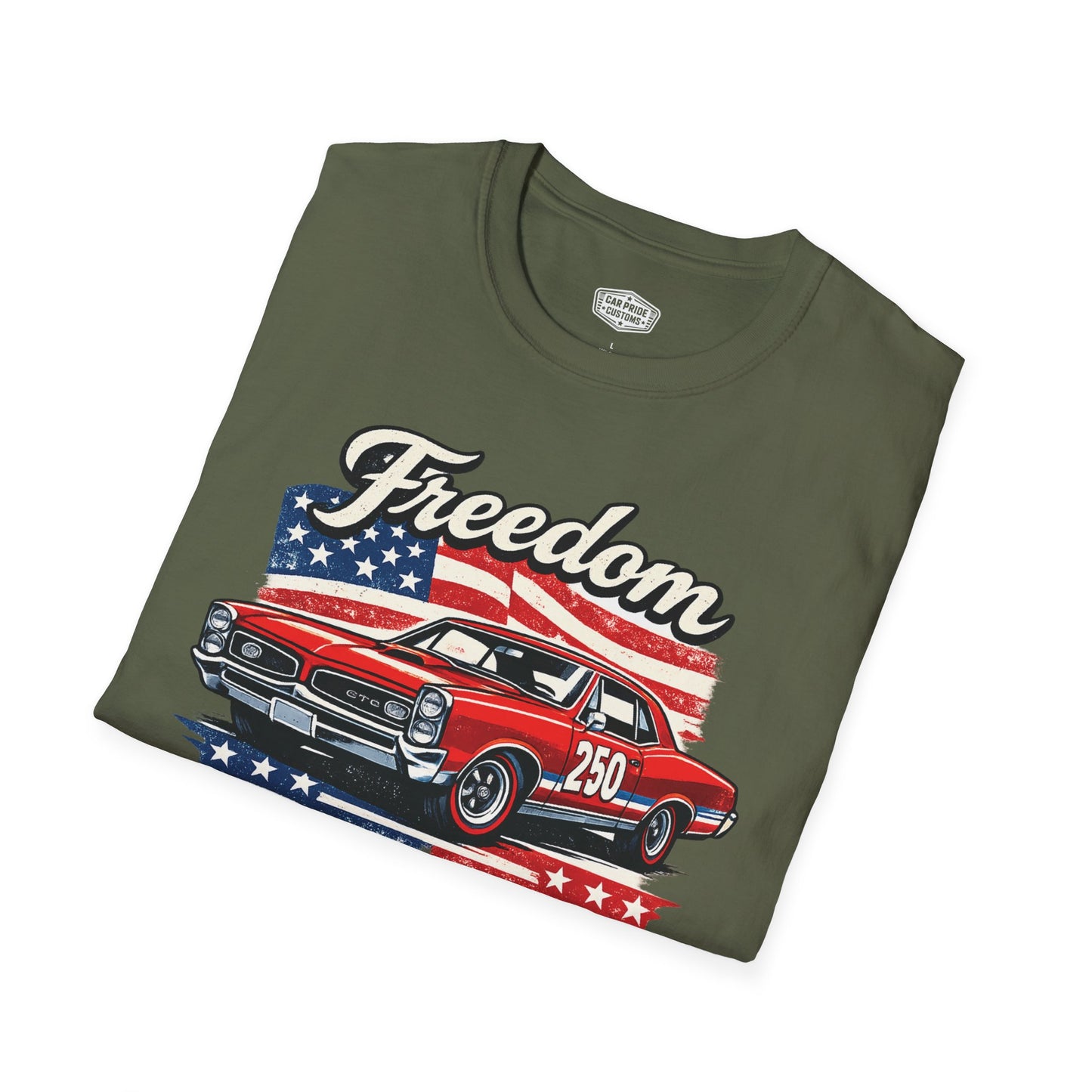 Freedom GTO 250 Patriotic American Muscle Car T-Shirt | Fathers Day Gift | Car Enthusiast Tee