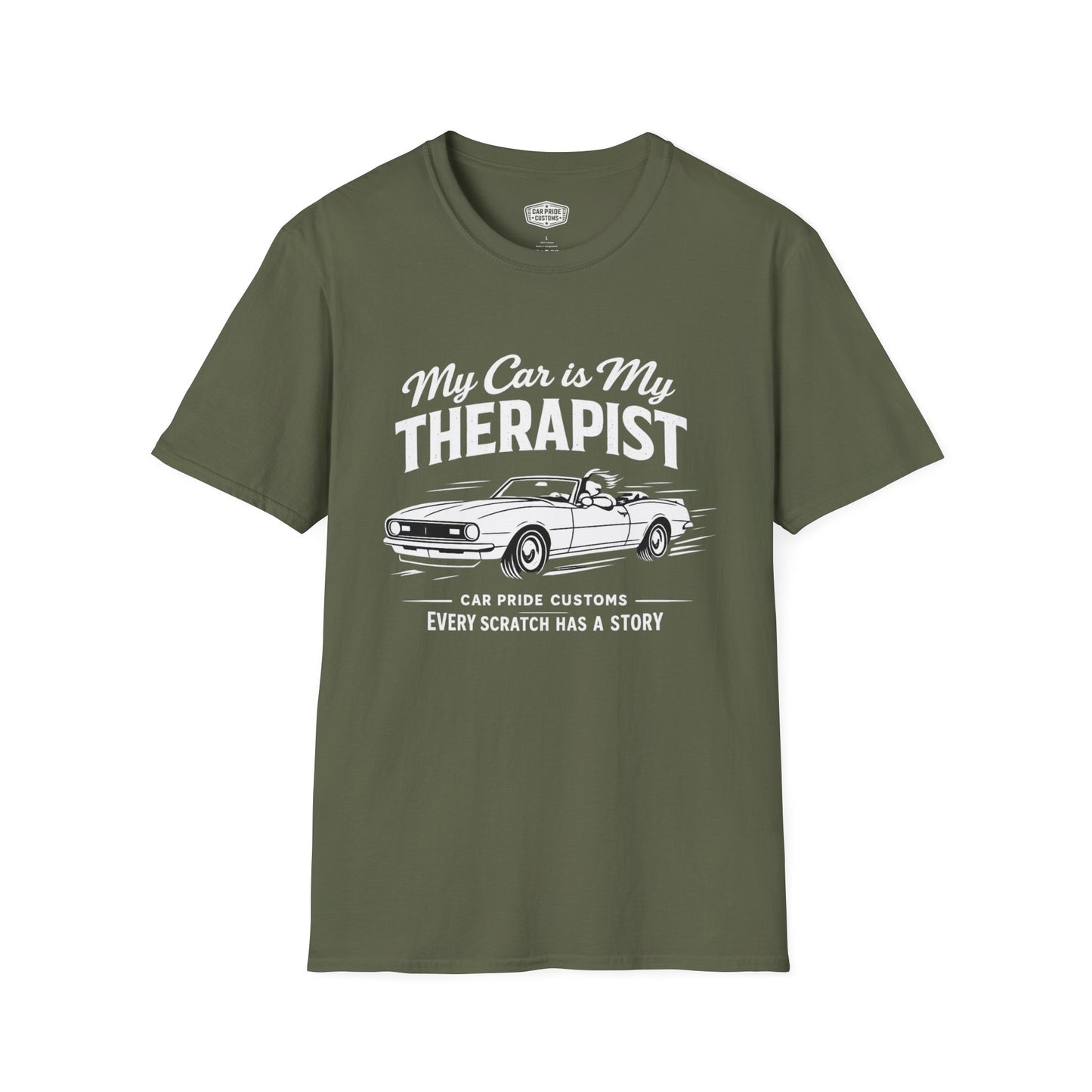 My Car is My Therapist | 1968 Chevy Camaro T-Shirt | Funny Convertible Muscle Car Graphic Tee | Classic Camaro Shirt