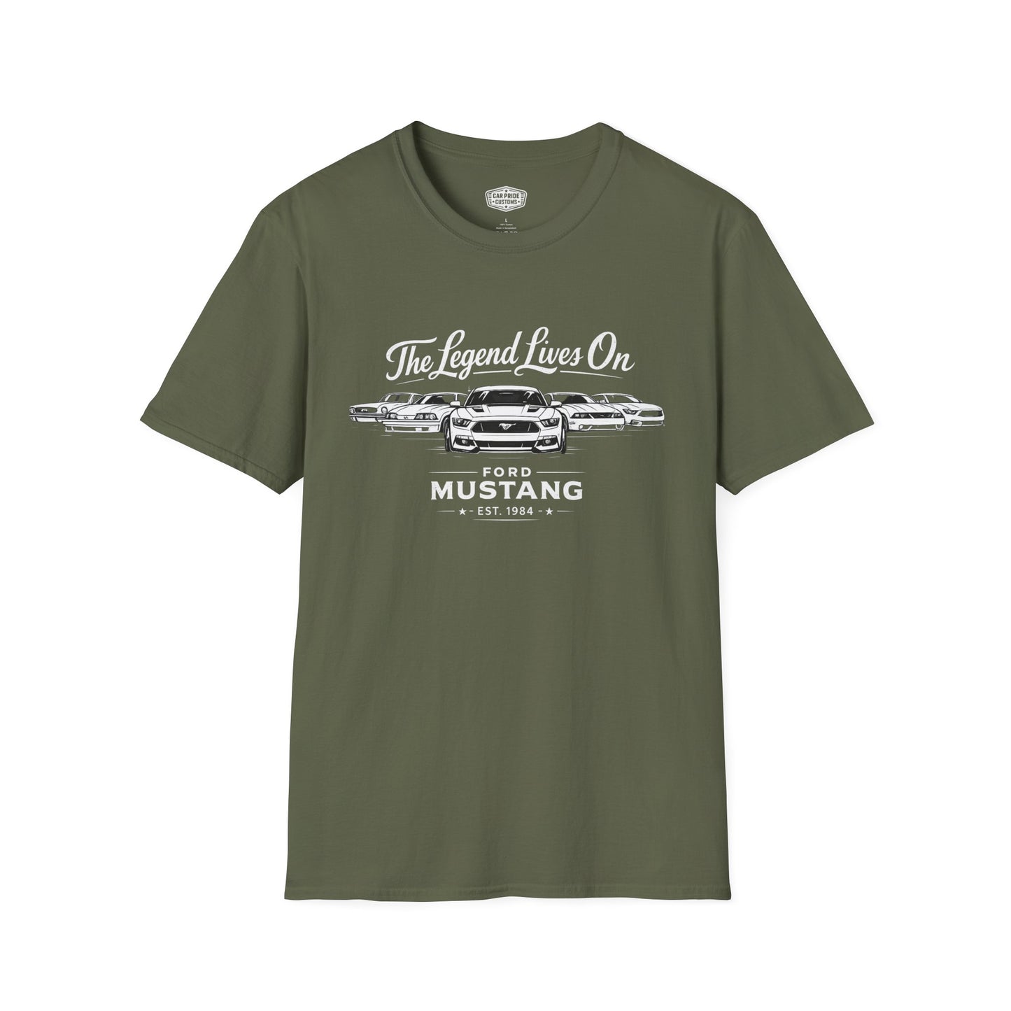 Ford Mustang Evolution T-Shirt | Legend Lives On Mustang Graphic Tee | Classic Ford Muscle Car Shirt