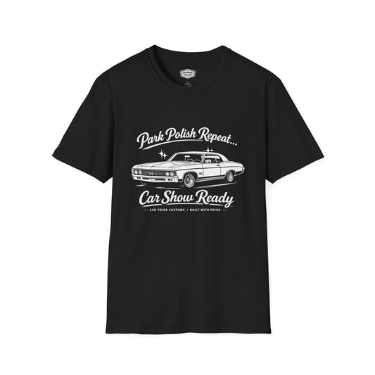 Park Polish Repeat | 1970 Chevy Impala SS T-Shirt | Funny Full-Size Car Show Graphic Tee | Chevrolet Shirt