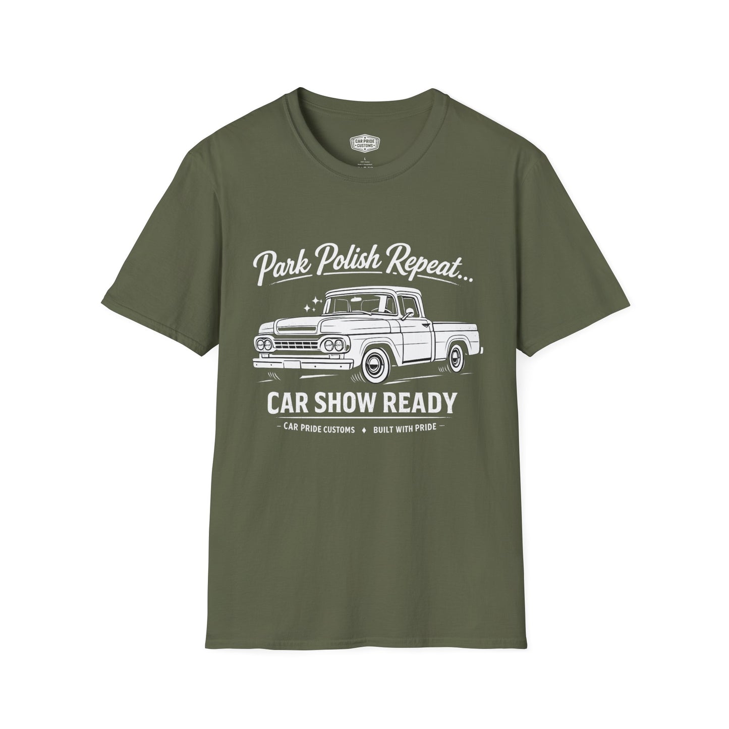 Park Polish Repeat | 1959 Ford F100 T-Shirt | Funny Classic Truck Car Show Graphic Tee | Ford Pickup Shirt