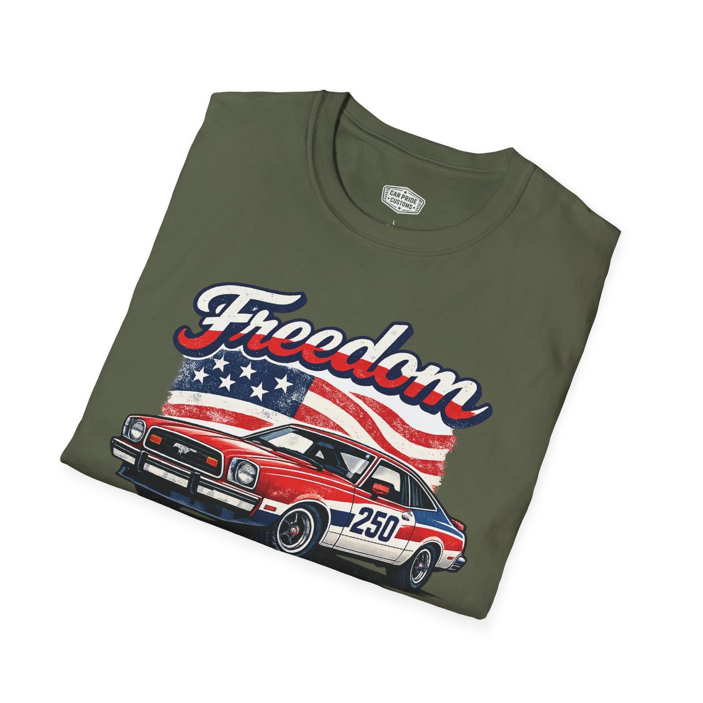 Freedom Mustang II 250 Patriotic American Muscle Car T-Shirt | Fathers Day Gift | Car Enthusiast Tee