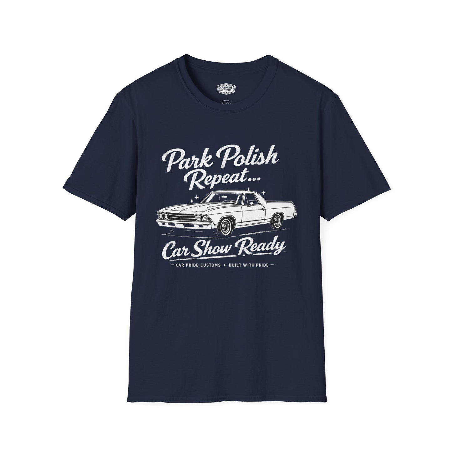 Park Polish Repeat | 1968 Chevy El Camino T-Shirt | Funny Car-Truck Hybrid Show Graphic Tee | El Camino Shirt